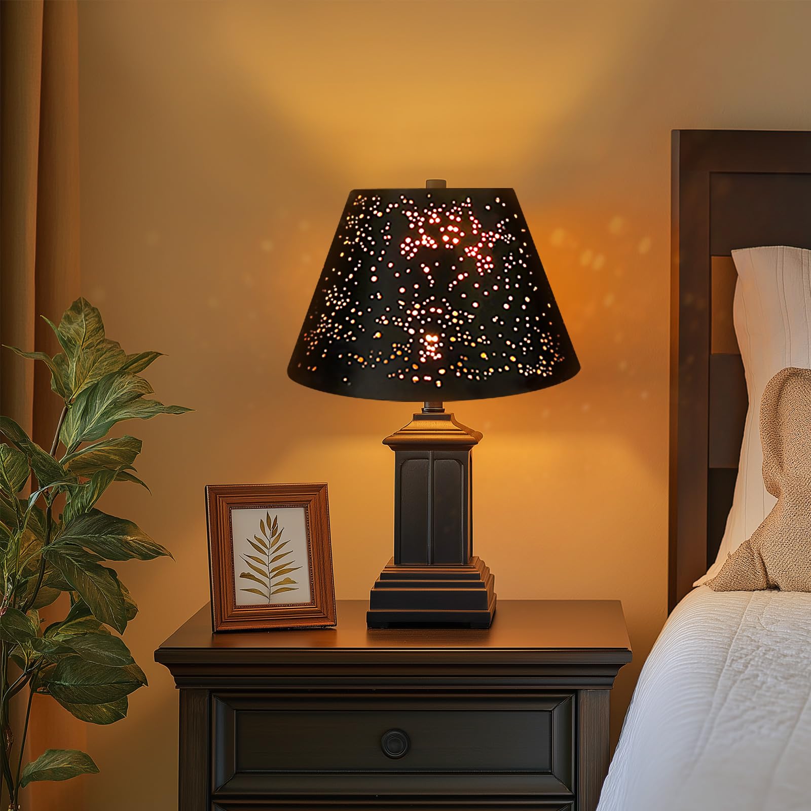 ALUCSET Medium Barrel Metal Lampshade, 7x13x7.8 inch, Sky Stars Black/Gold, Model LP-003