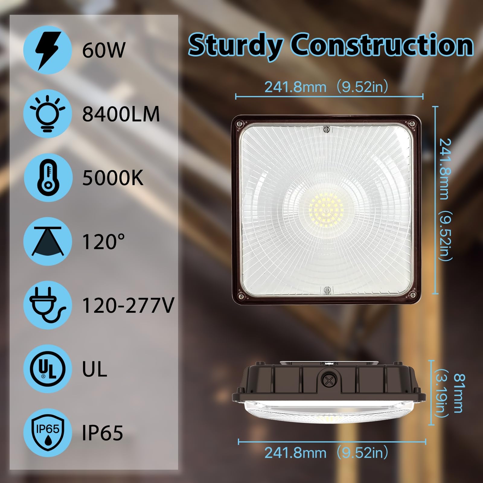 HYPERLITE 60W LED Canopy Light, 8400LM, IP65 Waterproof, Bronze, Model CN-MS-60W-57-1PACK