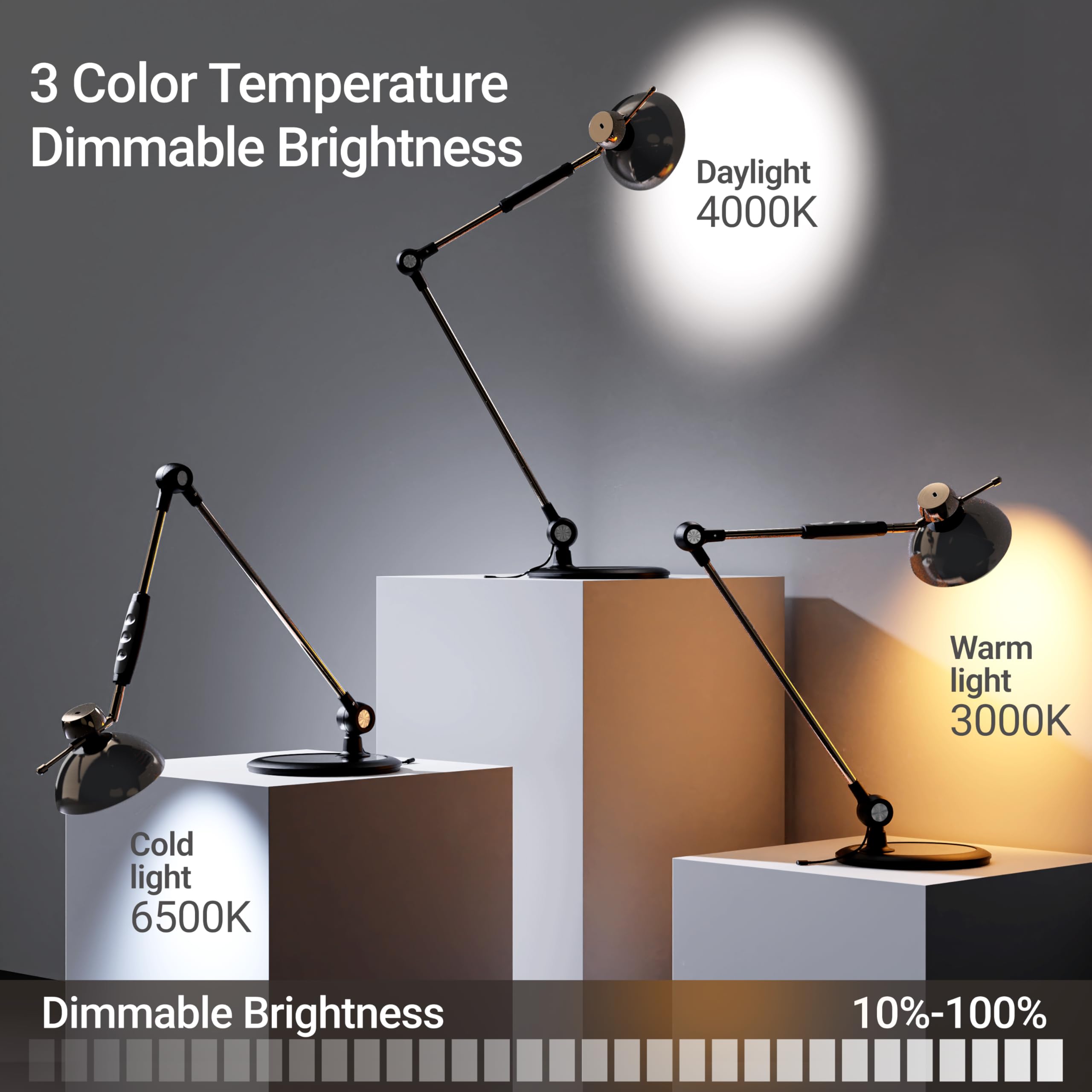 Otus Desk Lamp Gesture Control With Adjustable Swing Arm, Desk Lamps For Home Office, 12 Brightness, 3 Color Modes, Memory, Eye