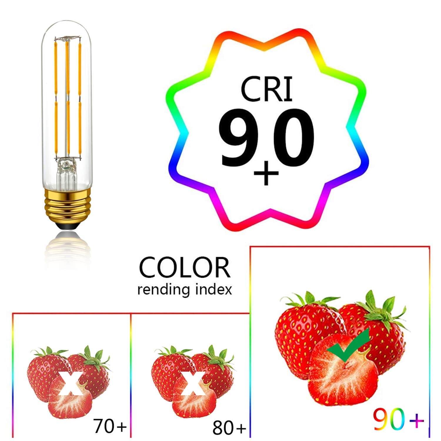 Adshen-US T10 LED Bulbs, 6W Dimmable, E26 Medium Base, Warm White 2700K, Glass, 4-Pack