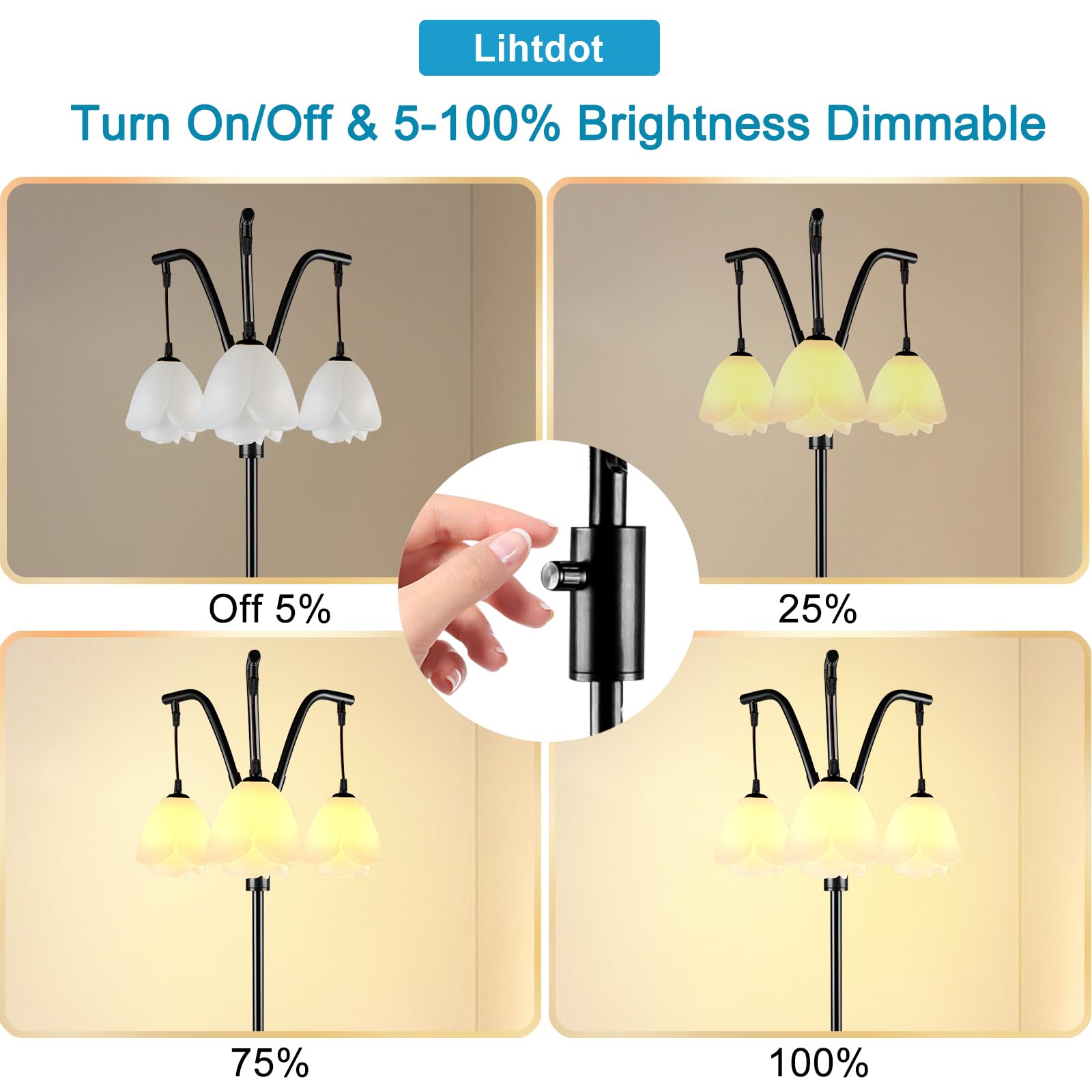 Lightdot 67In Industrial Tree Floor Lamp,Black Dimmable (Brightness Adjustable) Mid Century Standing Lamps With E26 Led Bulbs In