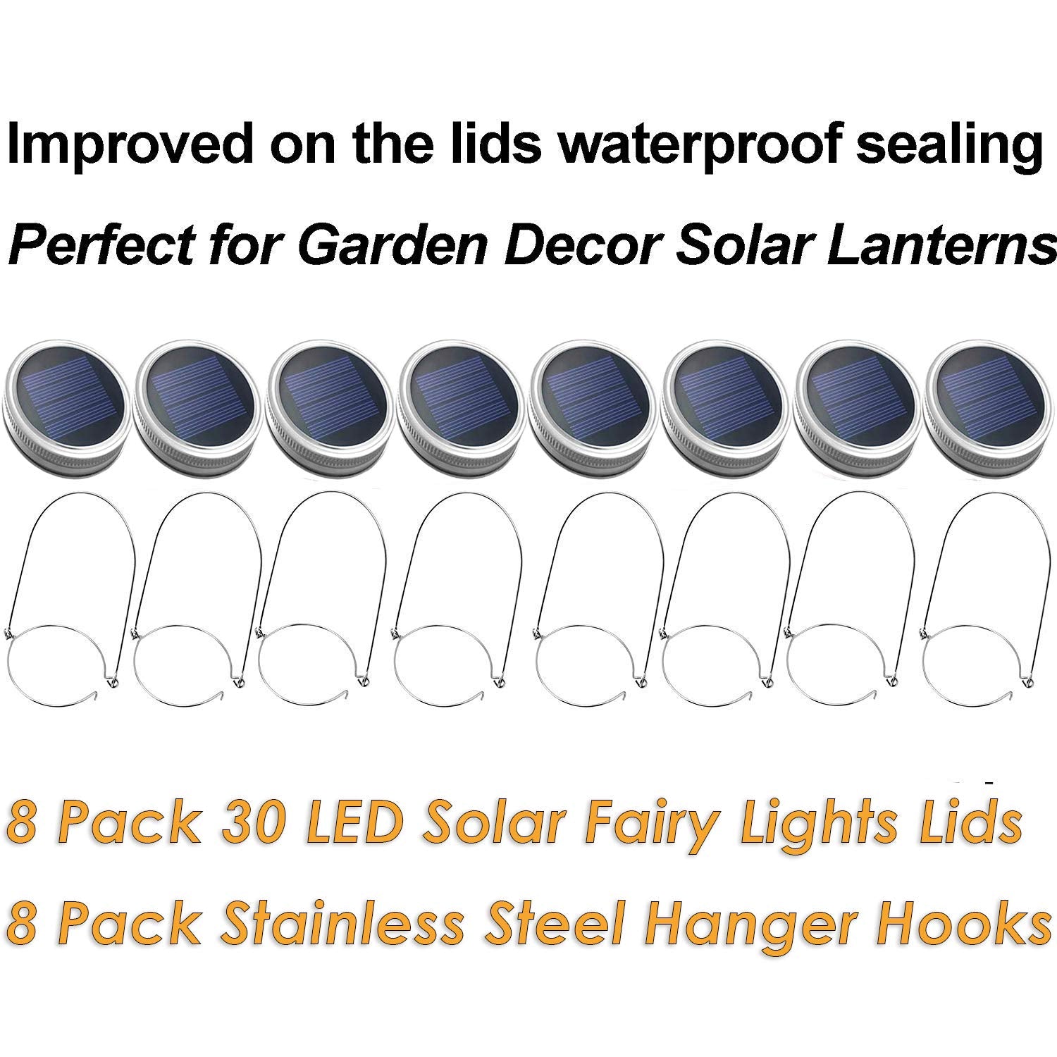 Yitee Mason Jar Solar Lantern Lights, 8 Pack 30 Led Fairy Firefly Lights For Garden Decor