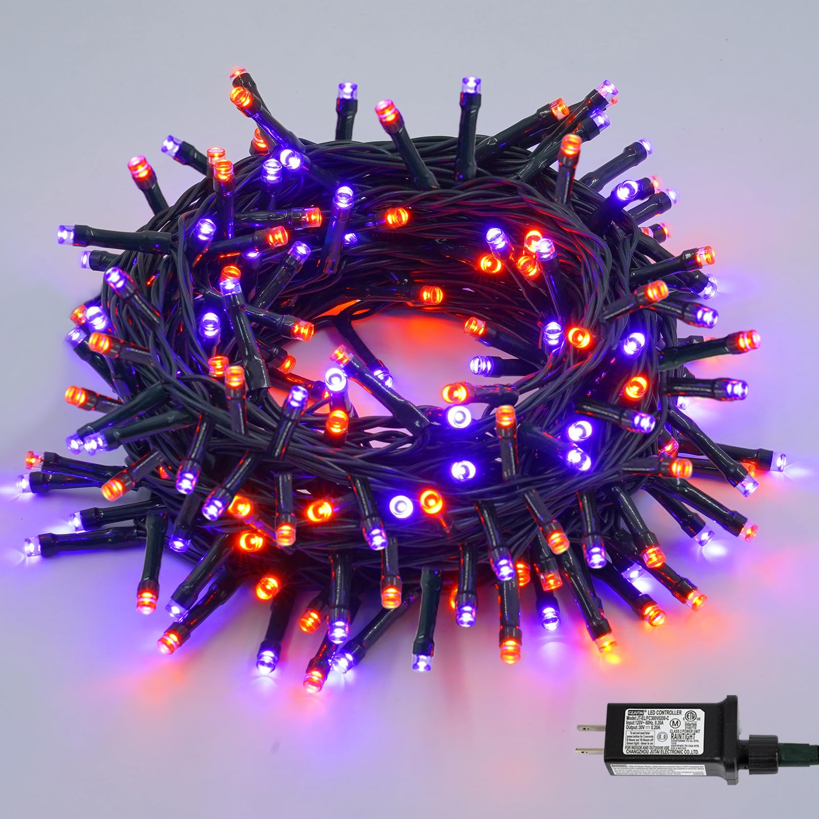 Yeguo 66Ft 200 Led Orange And Purple Halloween Lights Outdoor Waterproof  Green Wire Christmas String Lights Indoor  8 Modes Twinkle Tree Lights Plug In With Timer Memory