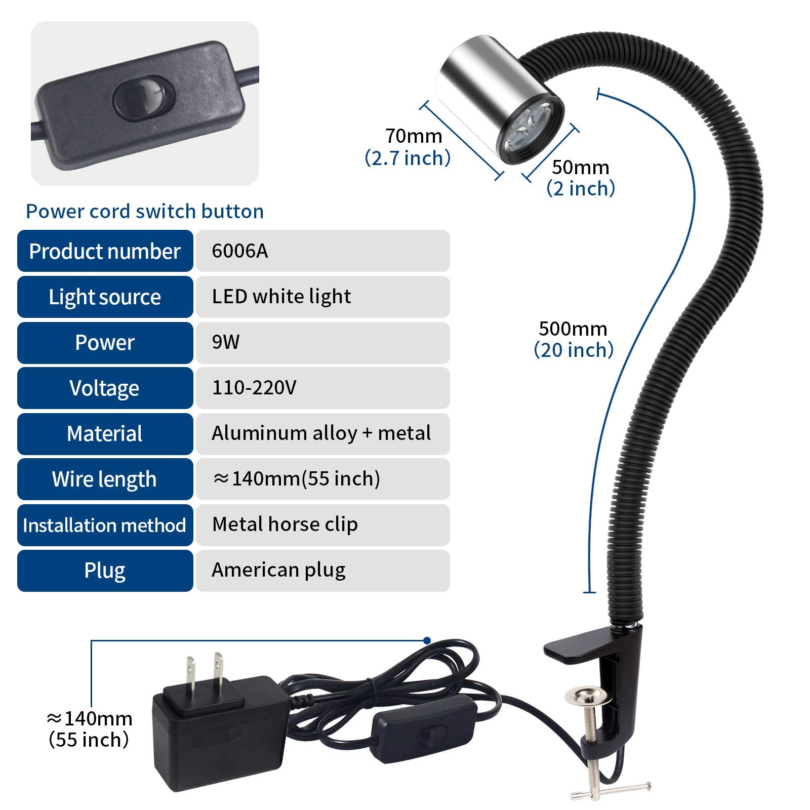 Led C Clamp Work Light Ip65 Water Proof Flexible Gooseneck Lamp 900 Lumens 120 Volt For Machine Lathe Milling Drill Press Indust