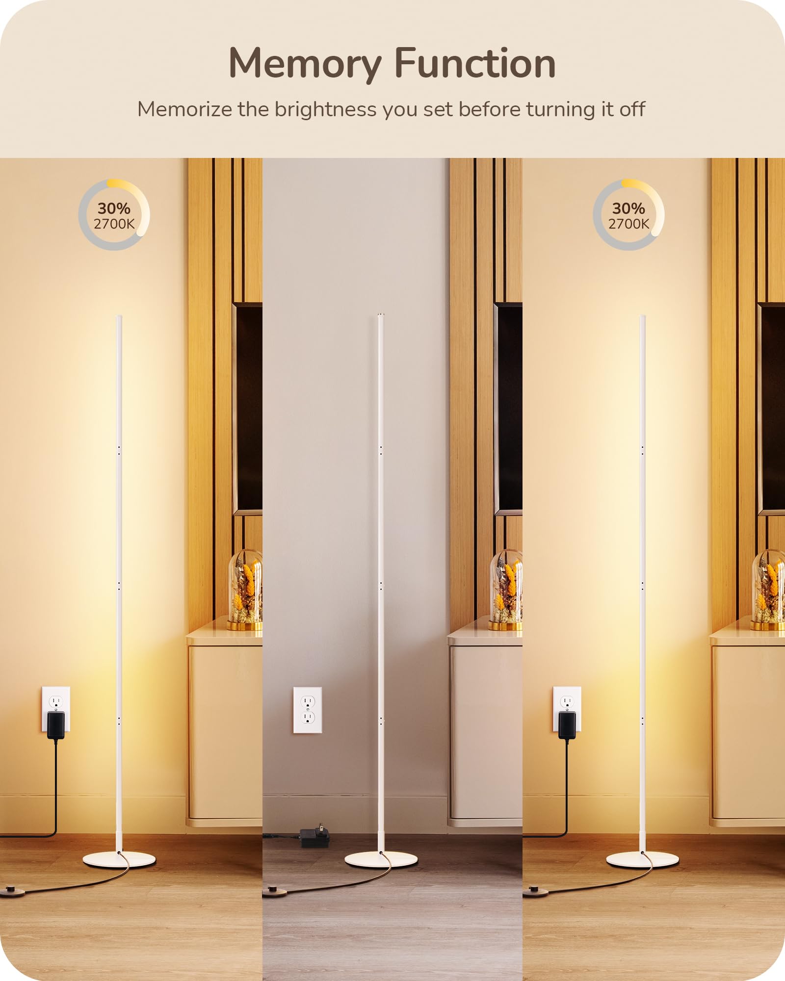 Edishine Modern Minimalist Led Floor Lamp, Set Of 2, 57.5'' Height, 7 Color Temperature 3000-6000K, Dimmable Corner Floor Lamp F