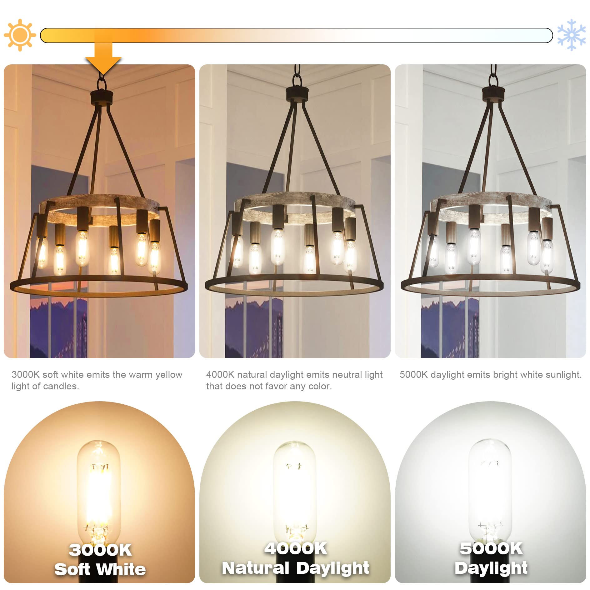 Hansang E12 Led Bulbs Dimmable, 40W Equivalent, 3000K Soft White, T6 Tube Candelabra Led Light Bulbs For Chandelier, Light Bulbs