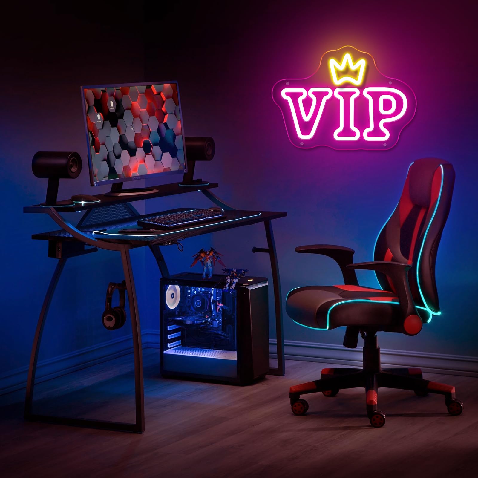 HDJSIGN Neon Sign - VIP Lounge Light Up Wall Decor, USB Powered, Pink, 12x8.62 inches, Model HD4567