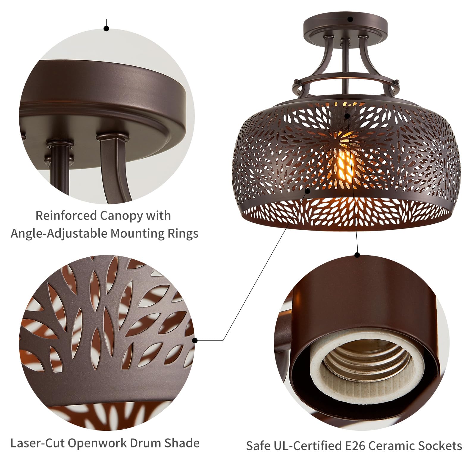 WUZUPS Chandelier Ceiling Light Fixture, Rustic Industrial Design, 11.8in H x 13.4in W, Oil Rubbed Bronze, Model USHD9606-M-ORB-S