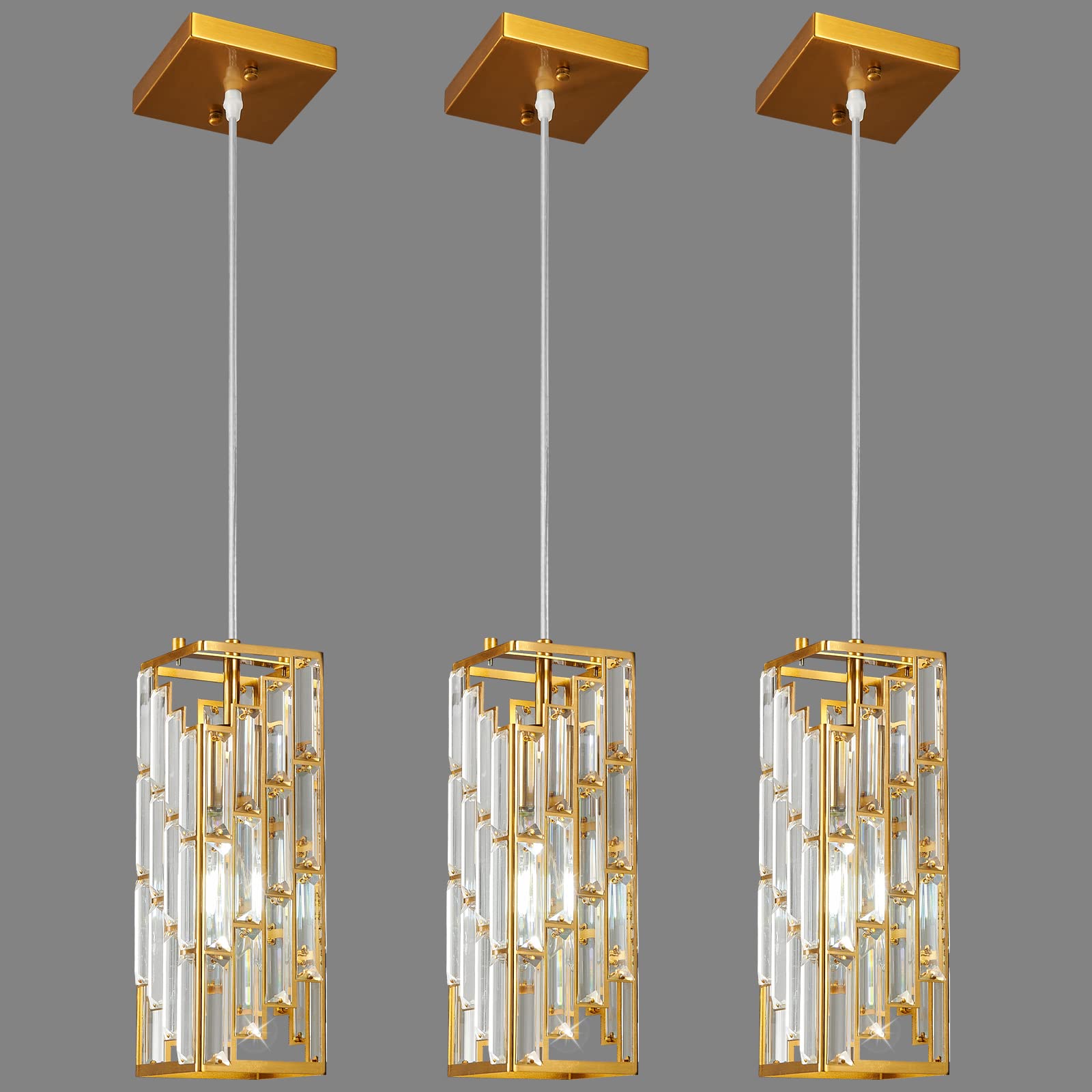 Fdpby Gold Pendant Lighting Modern Pendant Light, Mini Crystal Chandeliers,Adjustable Pendant Light Fixture For Kitchen Island Dinning Room Bedroom (3 Pack)