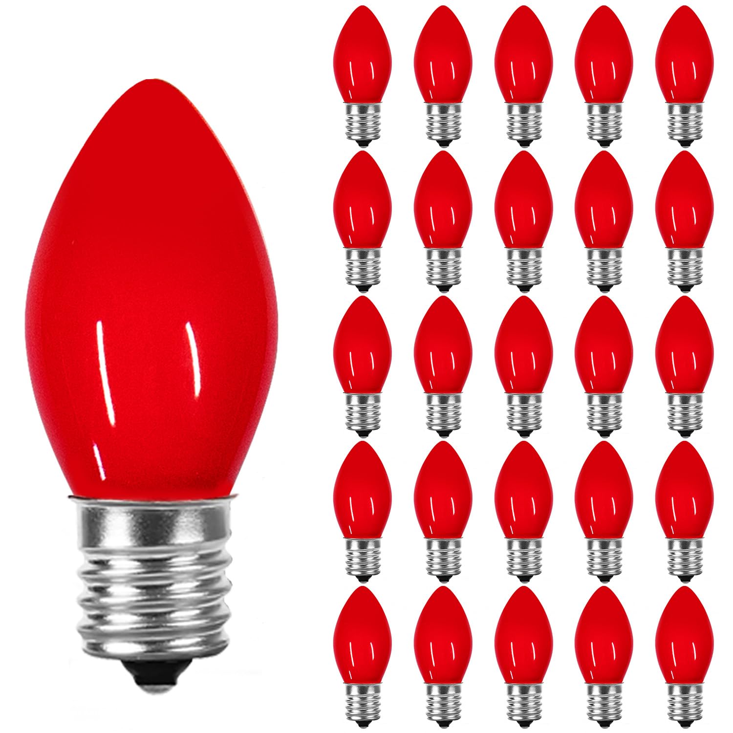 Pasuto Waterproof Ul Certified Red Replacement Bulbs Christmas Tree Light Bulbs For Indoor And Outdoor Decoration With 25 Pack  C7/E12 Base  5 Watt