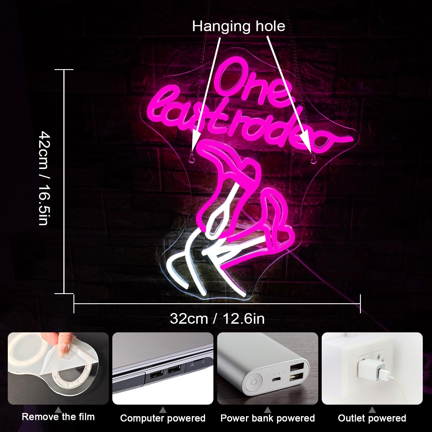 WLHOPE Neon Sign Cowboy Boots LED Light, Dimmable Acrylic Wall Decor, 12.6 x 16.5 inches, One Last Rodeo Model