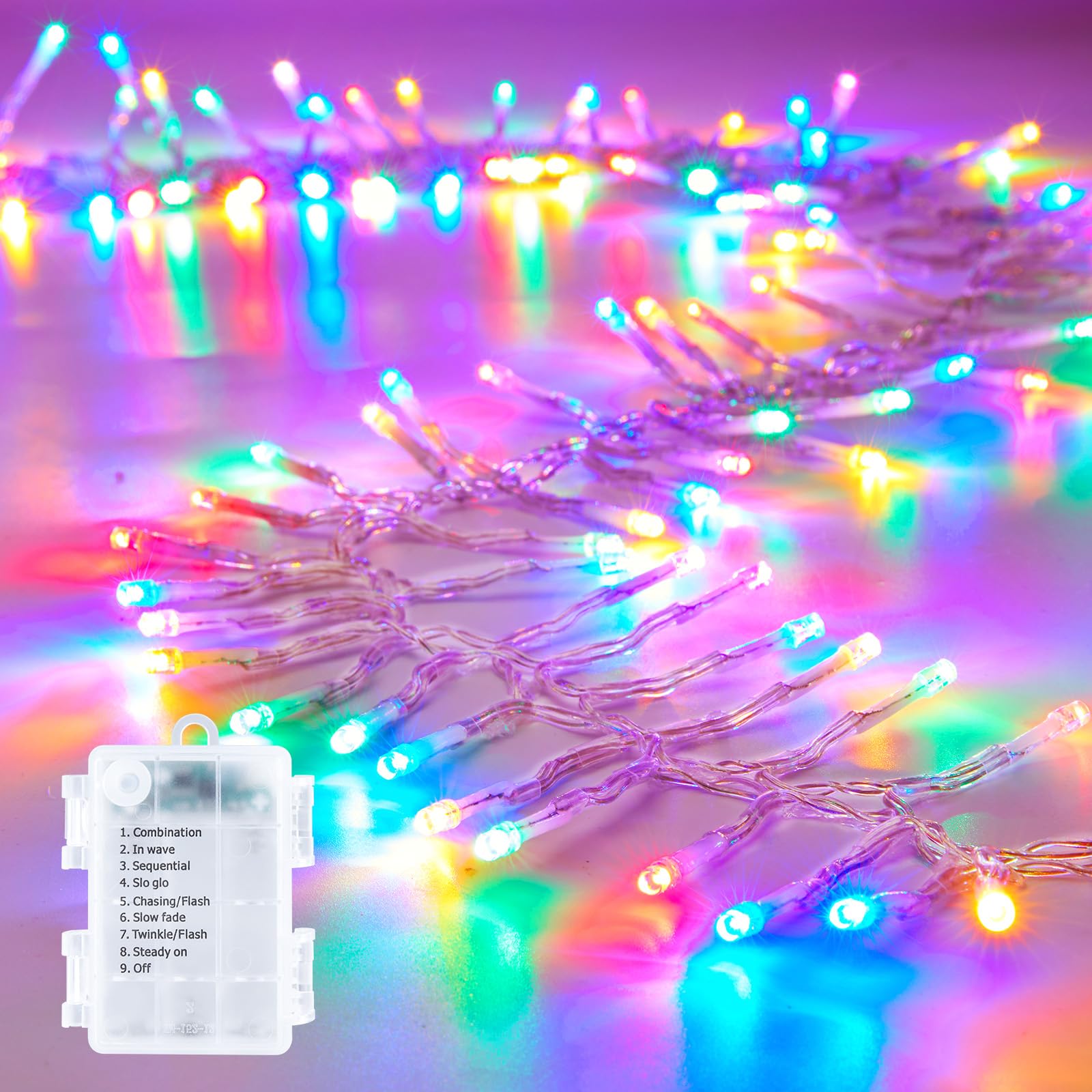 Brightown Battery Operated String Lights Outdoor, 10FT 120 LED Battery Powered Cluster String Lights with Timer, 8 Modes, Waterproof Twinkle Fairy Firecracker Lights for Outside Indoor, Multicolor