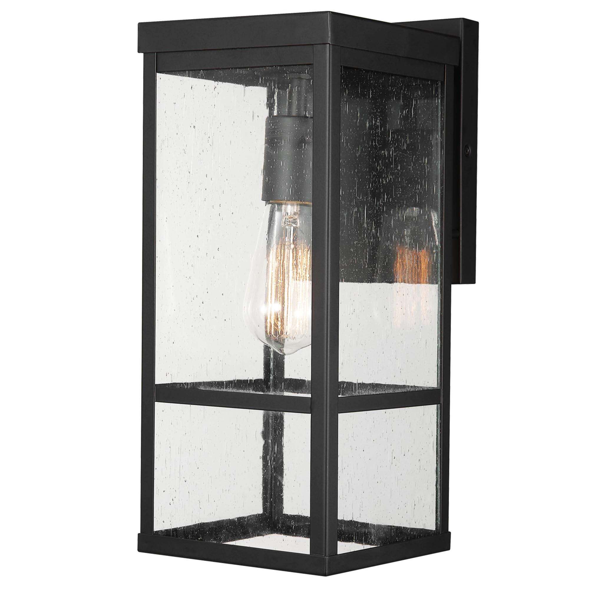 Globe Electric 44802 1-Light Outdoor Wall Sconce, Metal, Matte Black, Seeded Glass Shade