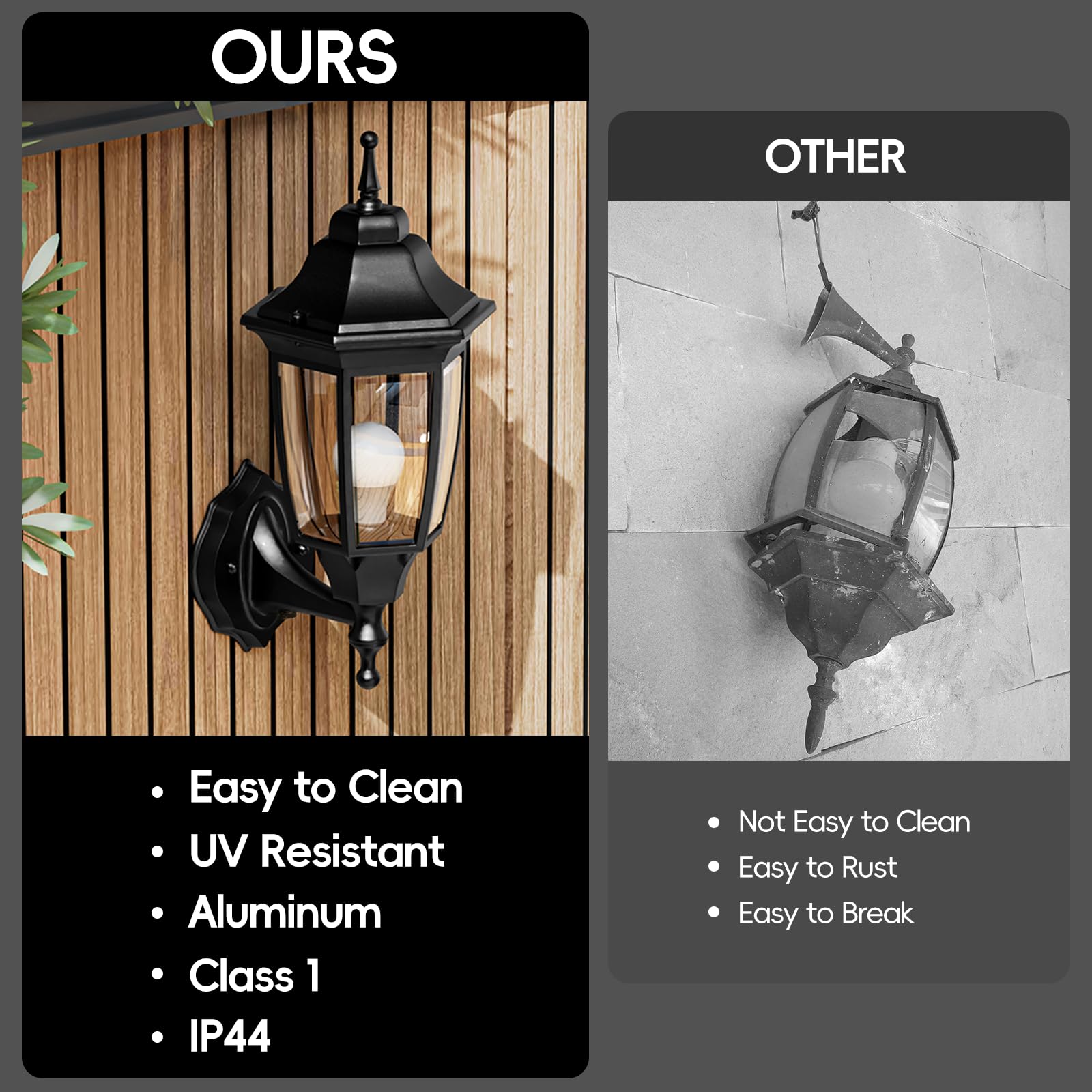 EMART Dusk to Dawn Outdoor Porch Light, Black Aluminum & Glass Wall Sconce, Modern 2 Pack, Waterproof, Model EM-AGL-2-PS, Bulb Included