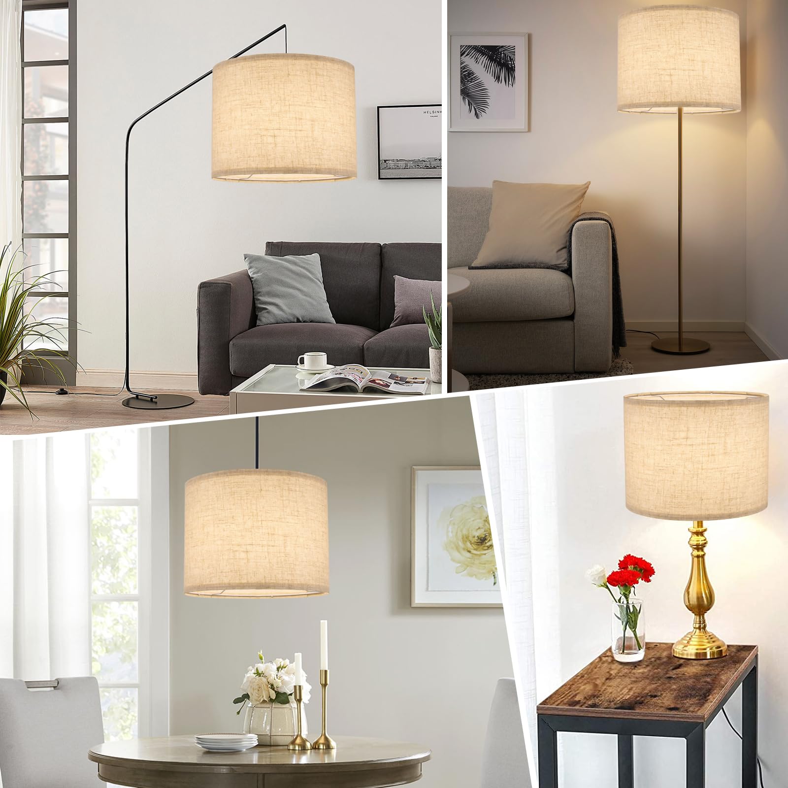 LEYINPEI Large Drum Lamp Shade - Beige Linen 13'' Top x 13'' Bottom x 10'' High, Handcrafted Replacement for Table & Floor Lamps