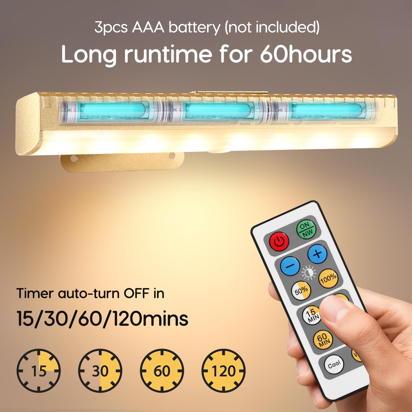Wireless Wall Picture Light For Artwork With Remote  Display discomfort-reducingting Light With 3 Colors Of Warm/Nature/Cool Lighting Dimmable Timer Battery Led For Accent Display Puck Closet Gallery Portrait Home