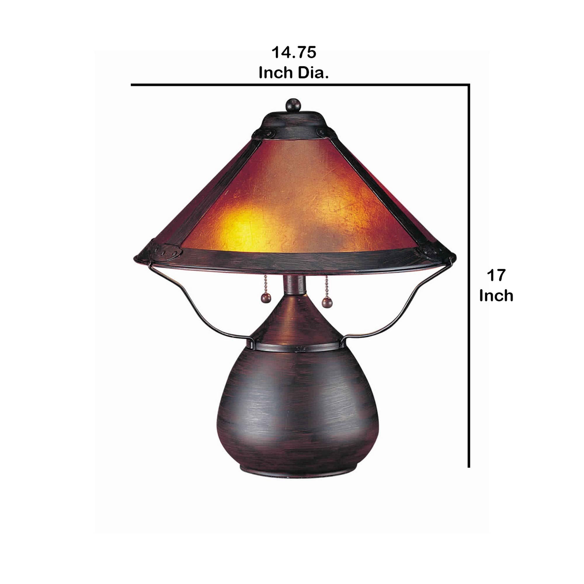 Benzara Pot Bellied Table Lamp - Metal Body, Conical Mica Shade, Bronze, Model BM223691