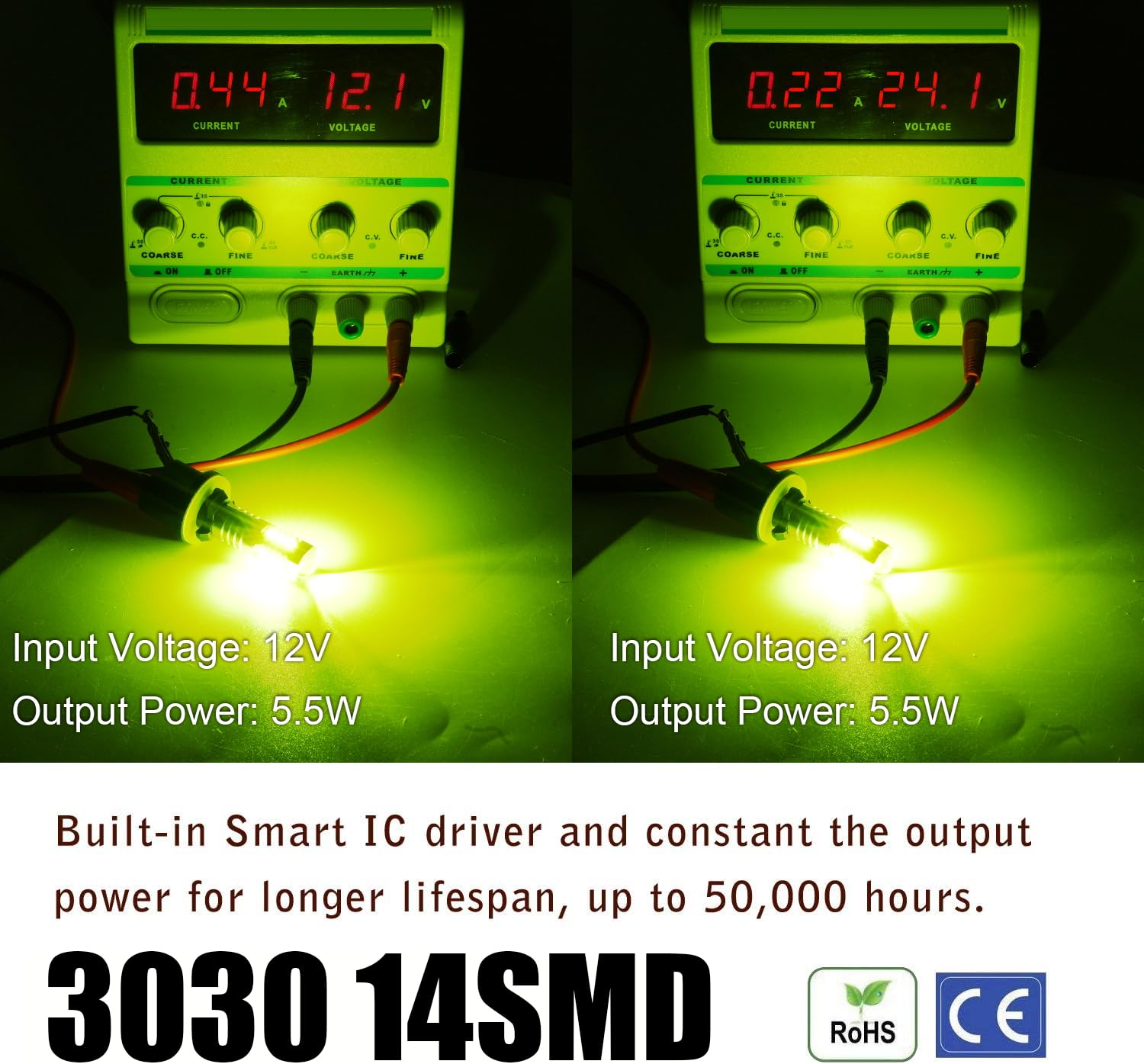KISLED 880 LED Fog Light Bulb - Extremely Bright with Projector DRL, High Power 3030 Chips, Lemon Green