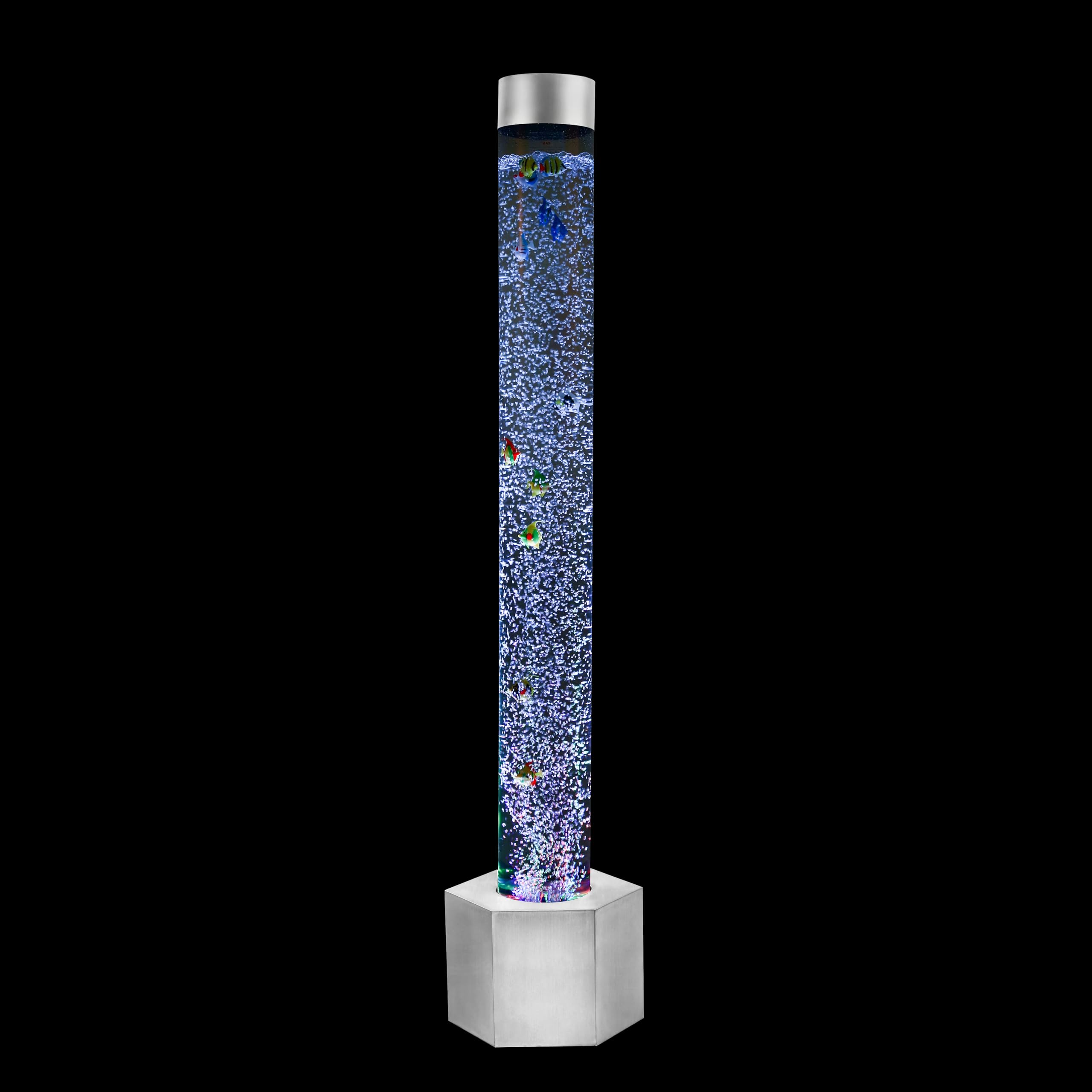 Special Supplies Sensory Bubble Tube with 16 LED Color Changing Lights, 5 ft Floor Lamp, Stainless Steel Base, Includes 12 Fish
