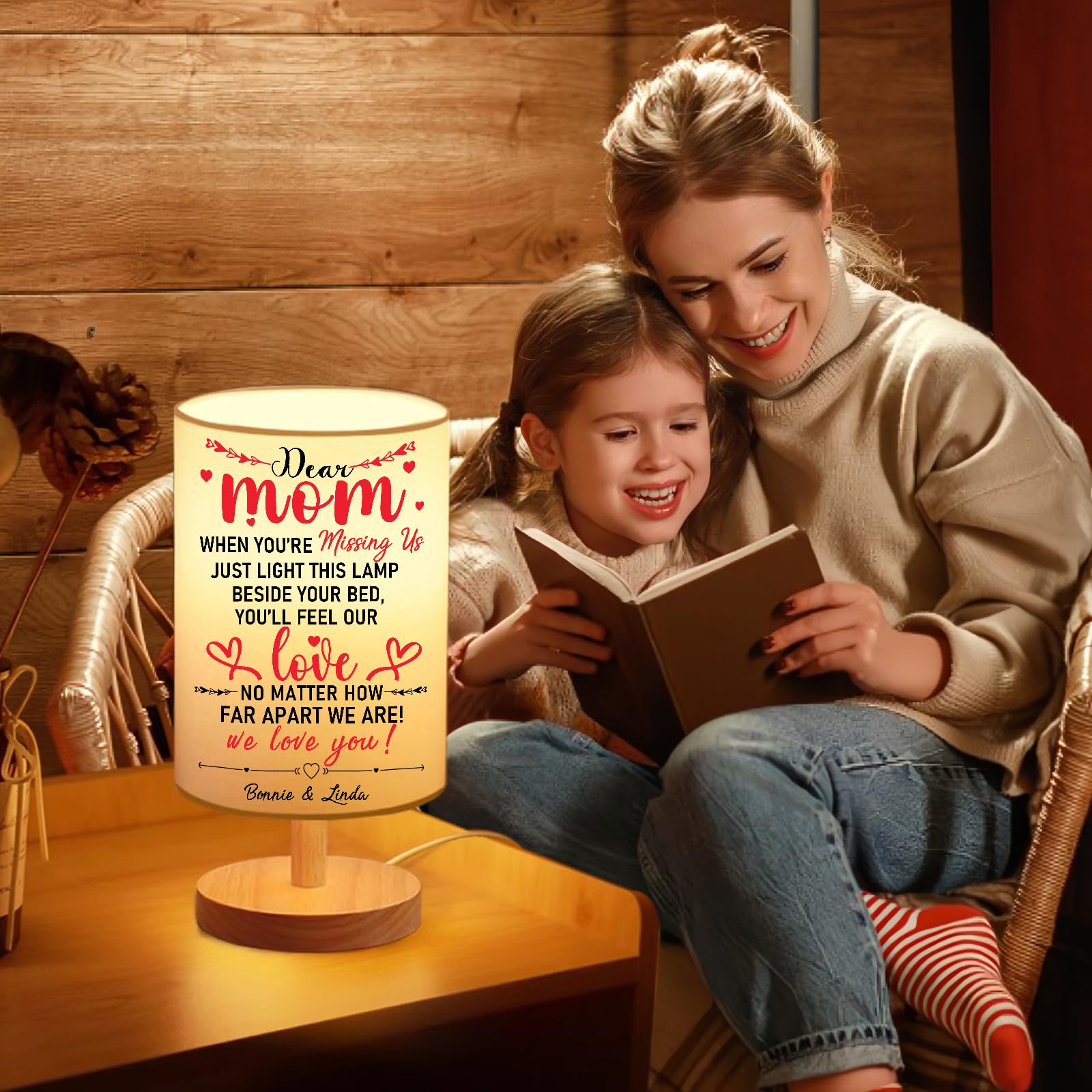 Joxofo Mothers Day Personalized Gifts - Custom Table Lamp With Wooden Base, Customizable Kid'S Name Birthday Gifts For Mom From