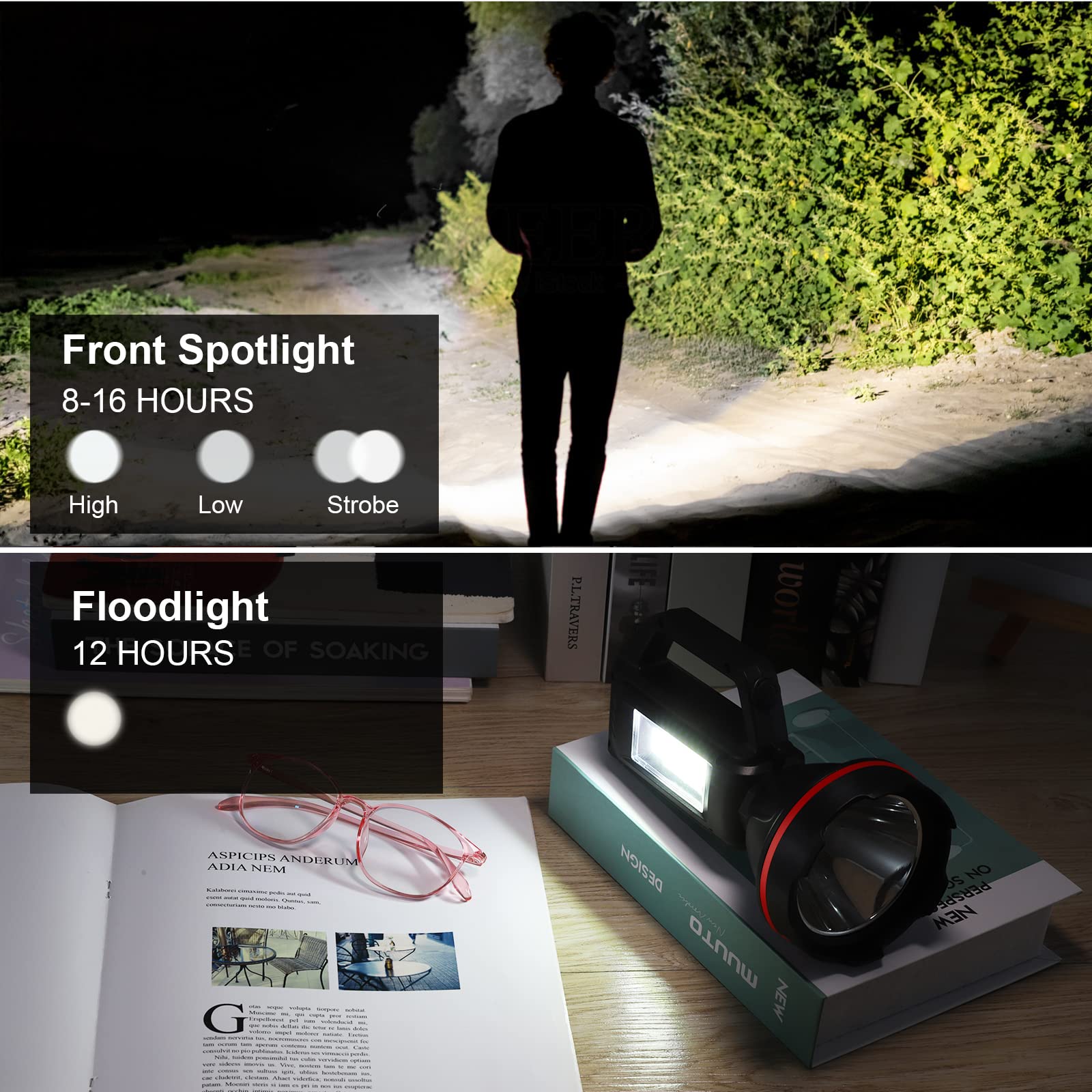 Rechargeable Spotlight Flashlight, High Lumens Handheld Spotlight,Led Searchlight With Shoulder Strap And Usb Output For During
