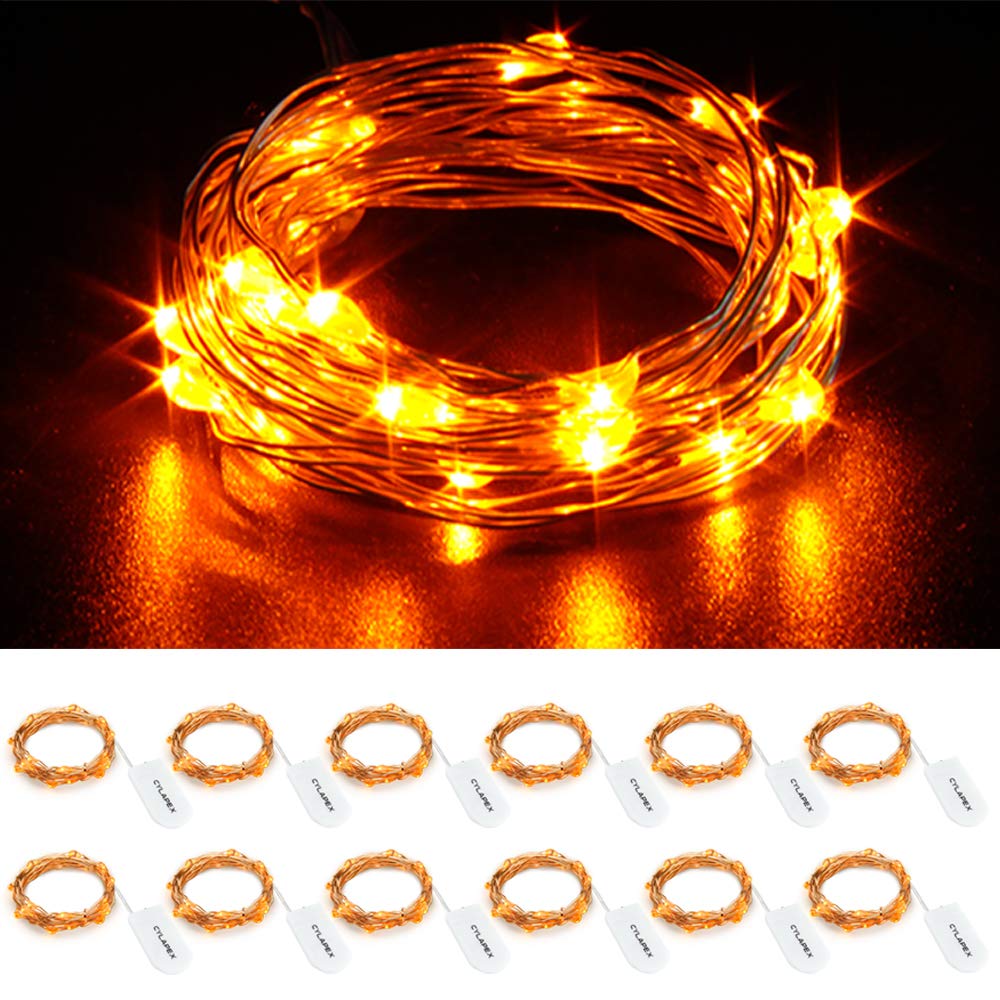 Cylapex 12 Pack Orange Fairy Lights String Battery Operated Fairy Lights Starry String Lights On 3.3Ft/1M Silvery Copper Wire Lights For Hallowen Christmas Decoration Costume Wedding Party
