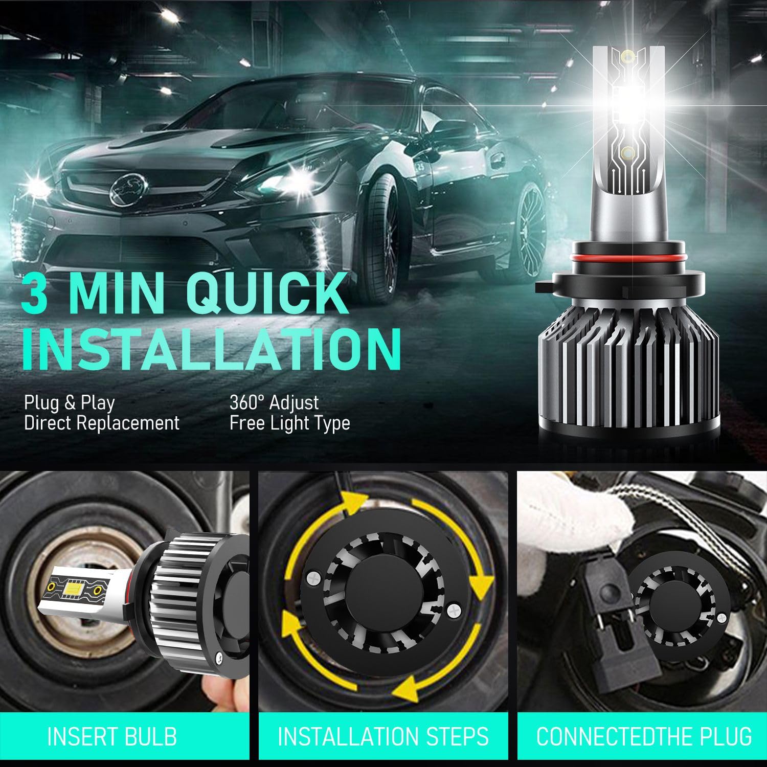 TXBILMOO 9005 H11 Fog Light Bulbs, 600% Brightness 6500K White, For GMC Yukon 2015-2019, Pack of 6,