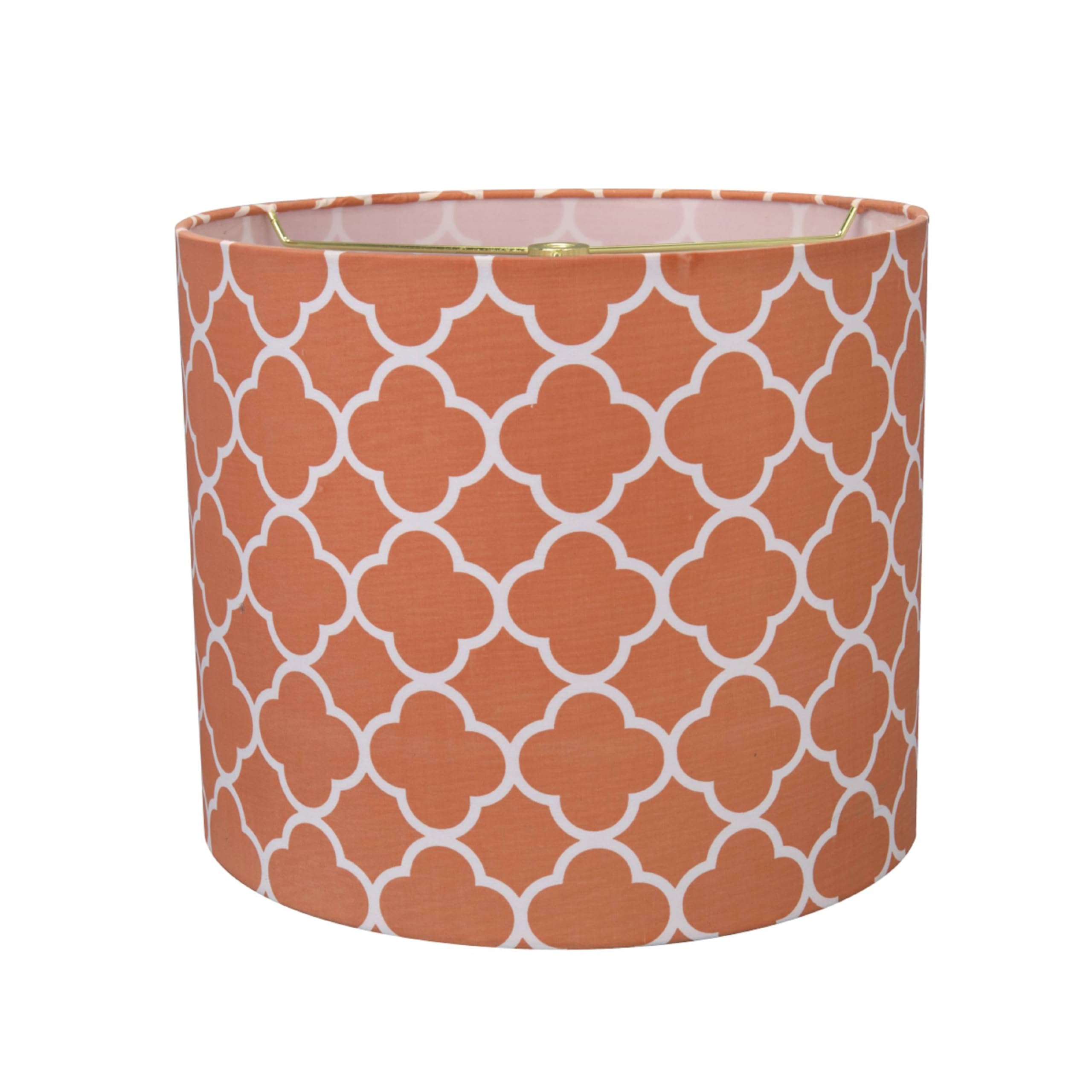 Aspen Creative Drum Lamp Shade, Orange Printed Fabric, 12in Wide, Model 31096