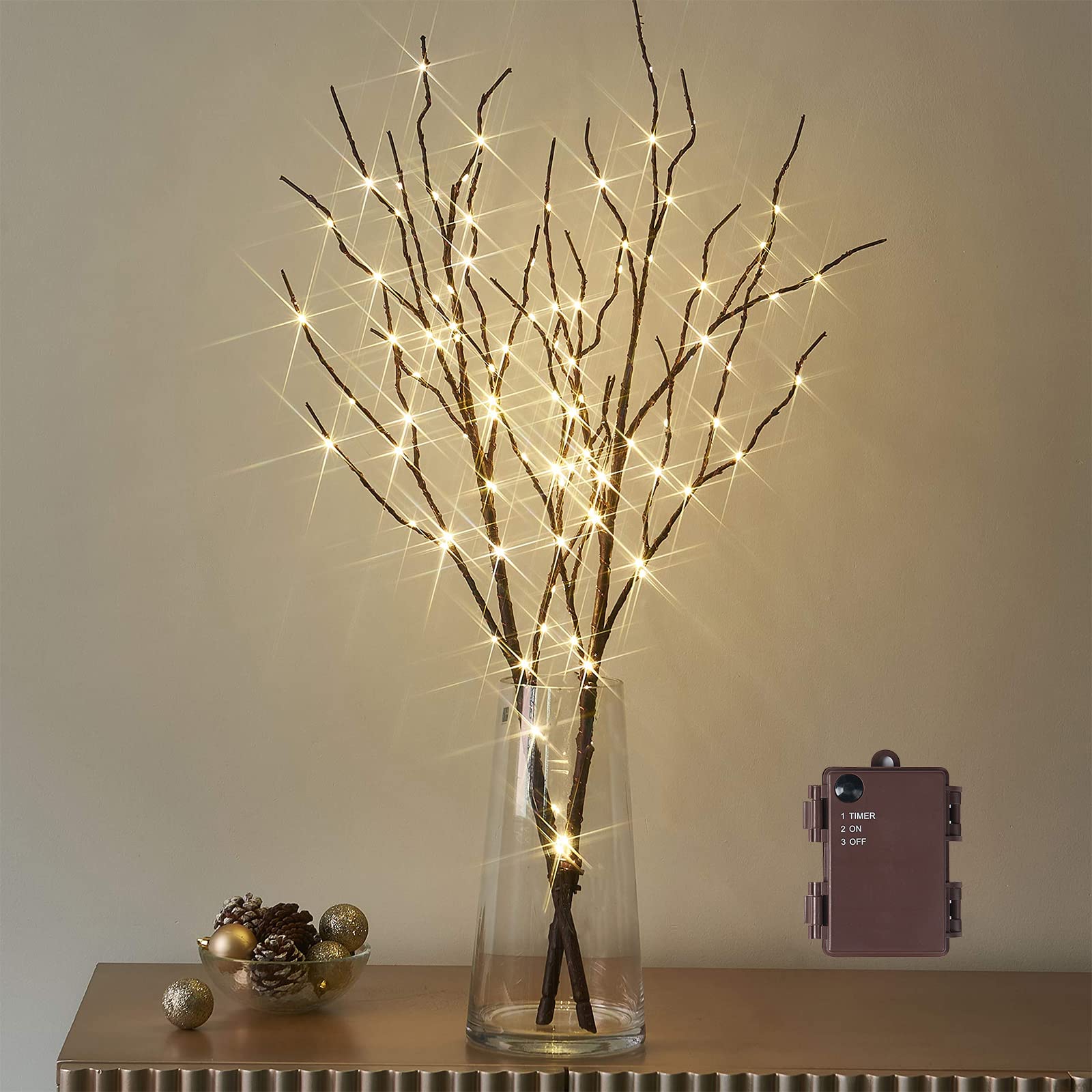 Birchlitland Lighted Brown Branches 32IN 100 LED with Timer Battery Operated, Artificial Tree Branch with Warm,Willow Branch Lig