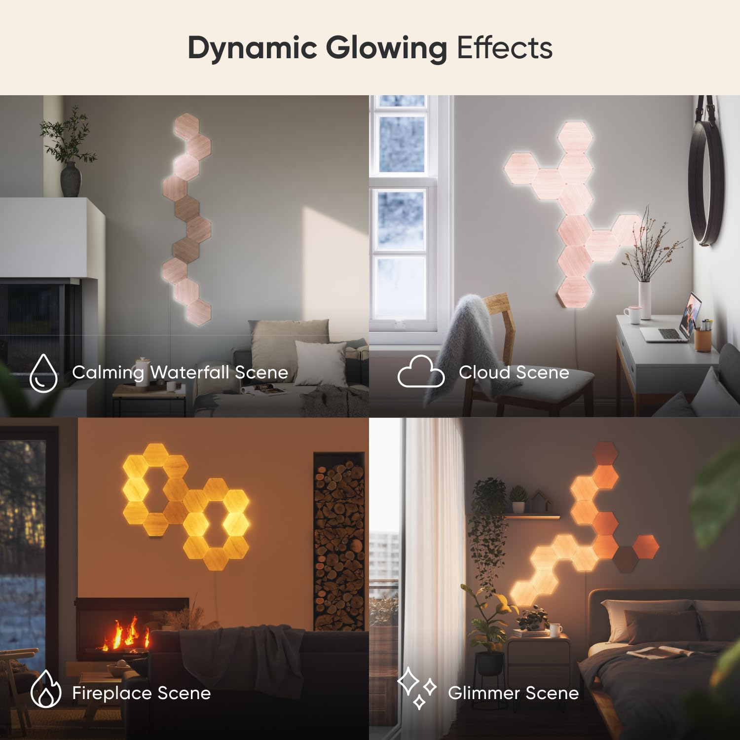 Nanoleaf Elements Wood Look Hexagons WiFi and Thread Smart LED Dimmable Home Decor Wall Lights Smarter Kit (13 Light Panels)