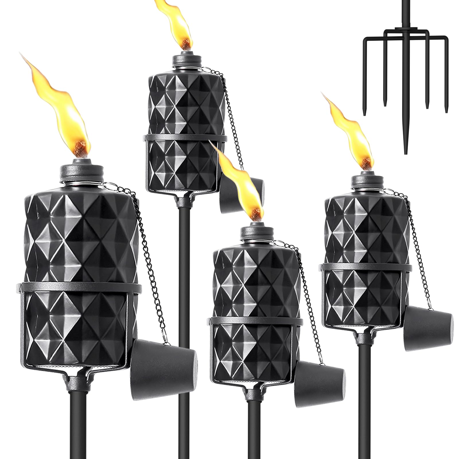 Glass Garden Torch Set of 4, 13.5 oz Outdoor Torch Garden D  cor, 58-Inch Upgraded Citronella Torches with 5-Prong Grounded Stak