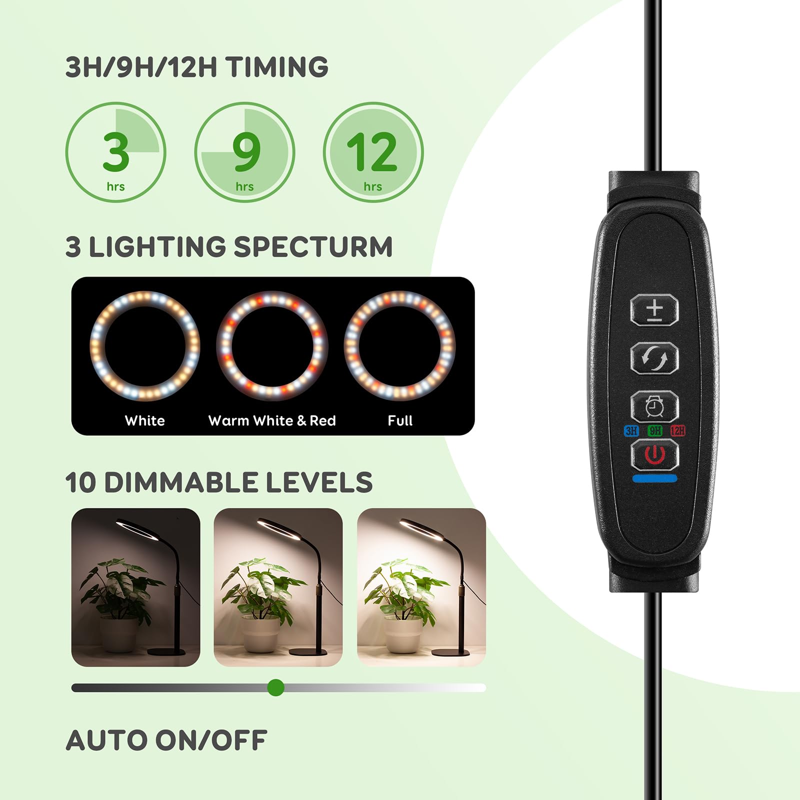 Lpmzmbl One Head Grow Lights For Indoor Plant Full Spectrum, Desk Halo Plant Lights For Indoor Growing With 3H/9H/12H Timer, 5 Dimmable Levels,Height Adjustable 9.4-23.6&quot;,Strong Metal Base Happy Light