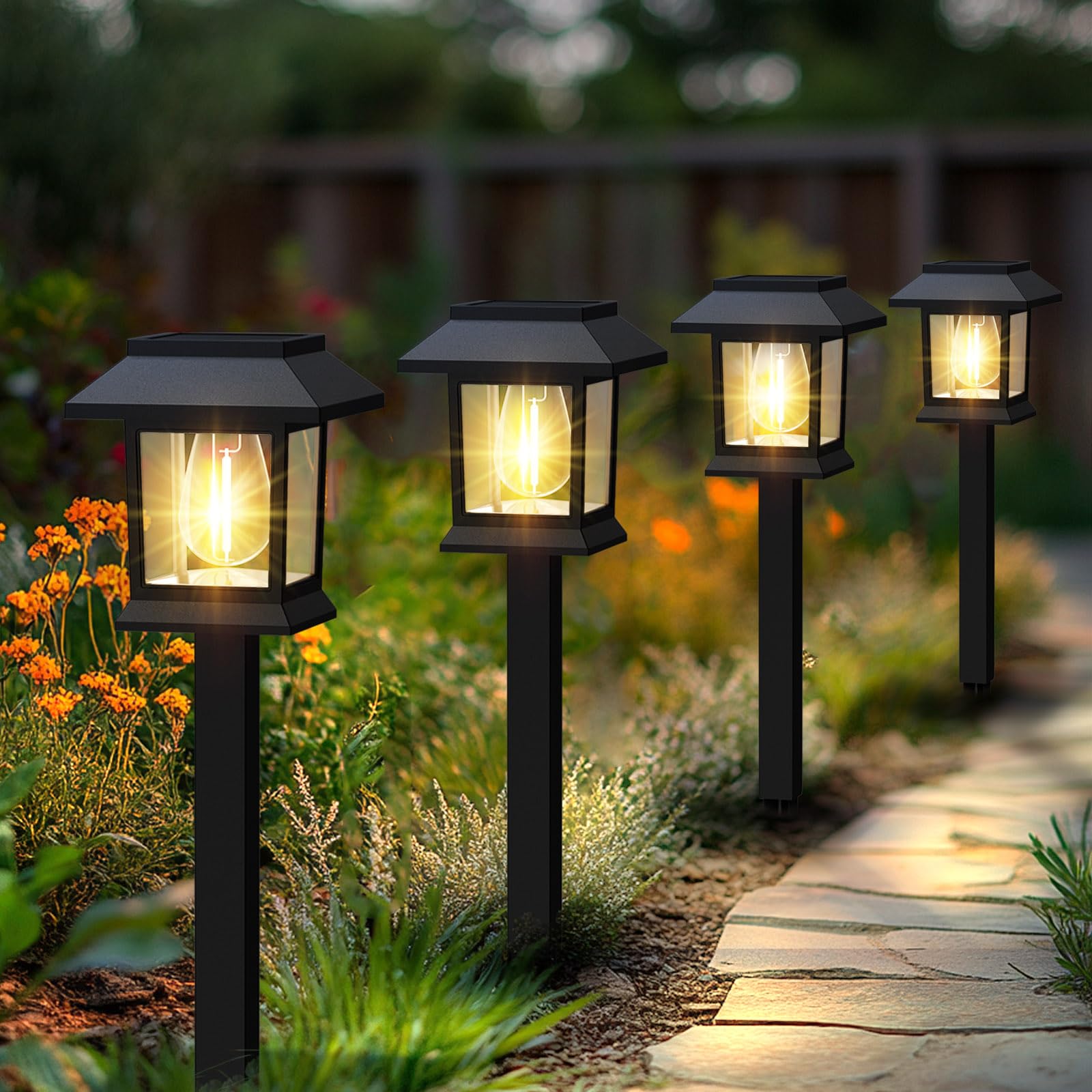 Benany Solar Outdoor Lights  12 Pack Solar Pathway Lights Waterproof  Landscape Lighting for Path Walkway Lawn Garden Yard Outside D?cor  Black