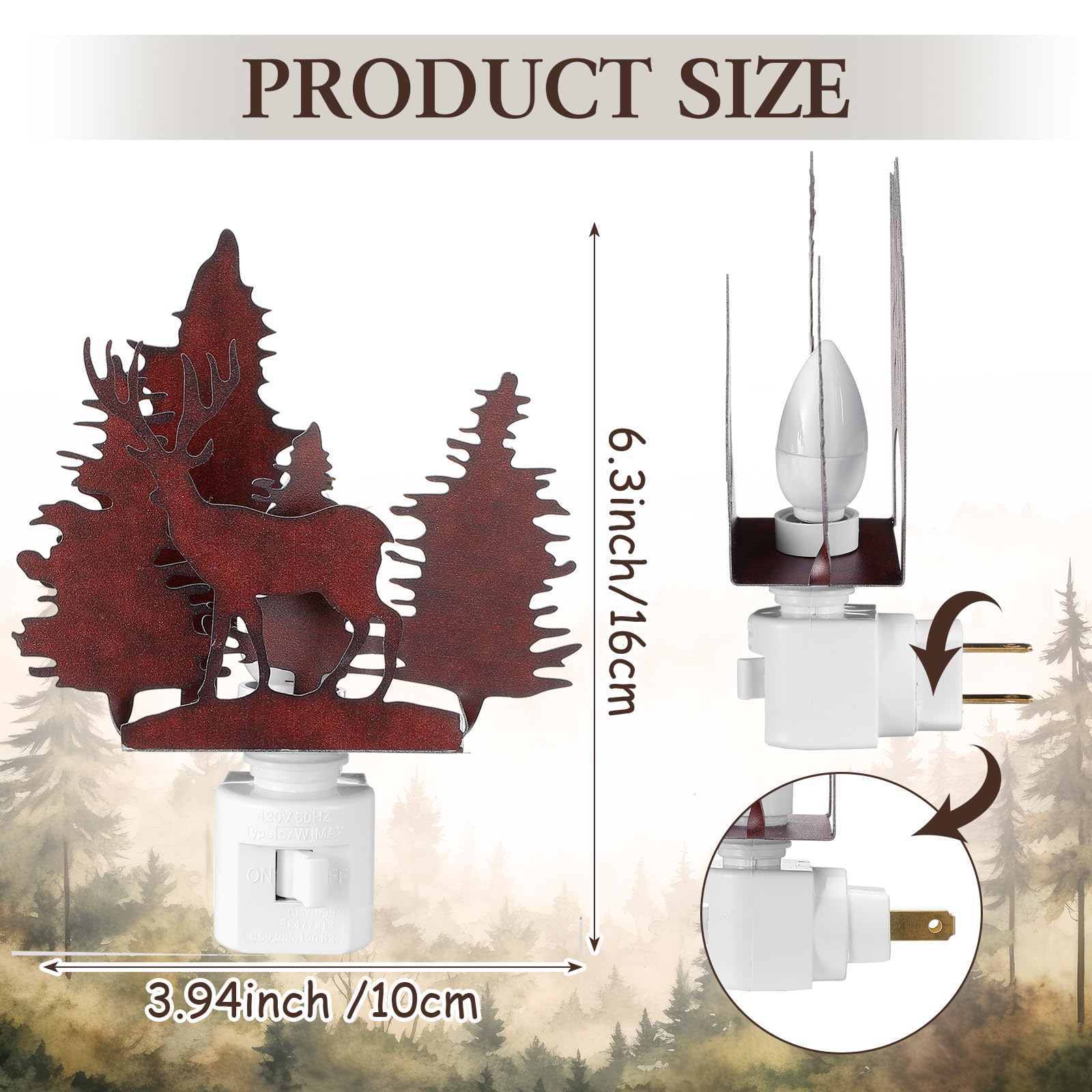 Tuanse Forest Deer Plug In Night Light Farmhouse Metal Led Night Light Decorative Vintage Novelty Lamp Decor For Holiday Bedroom