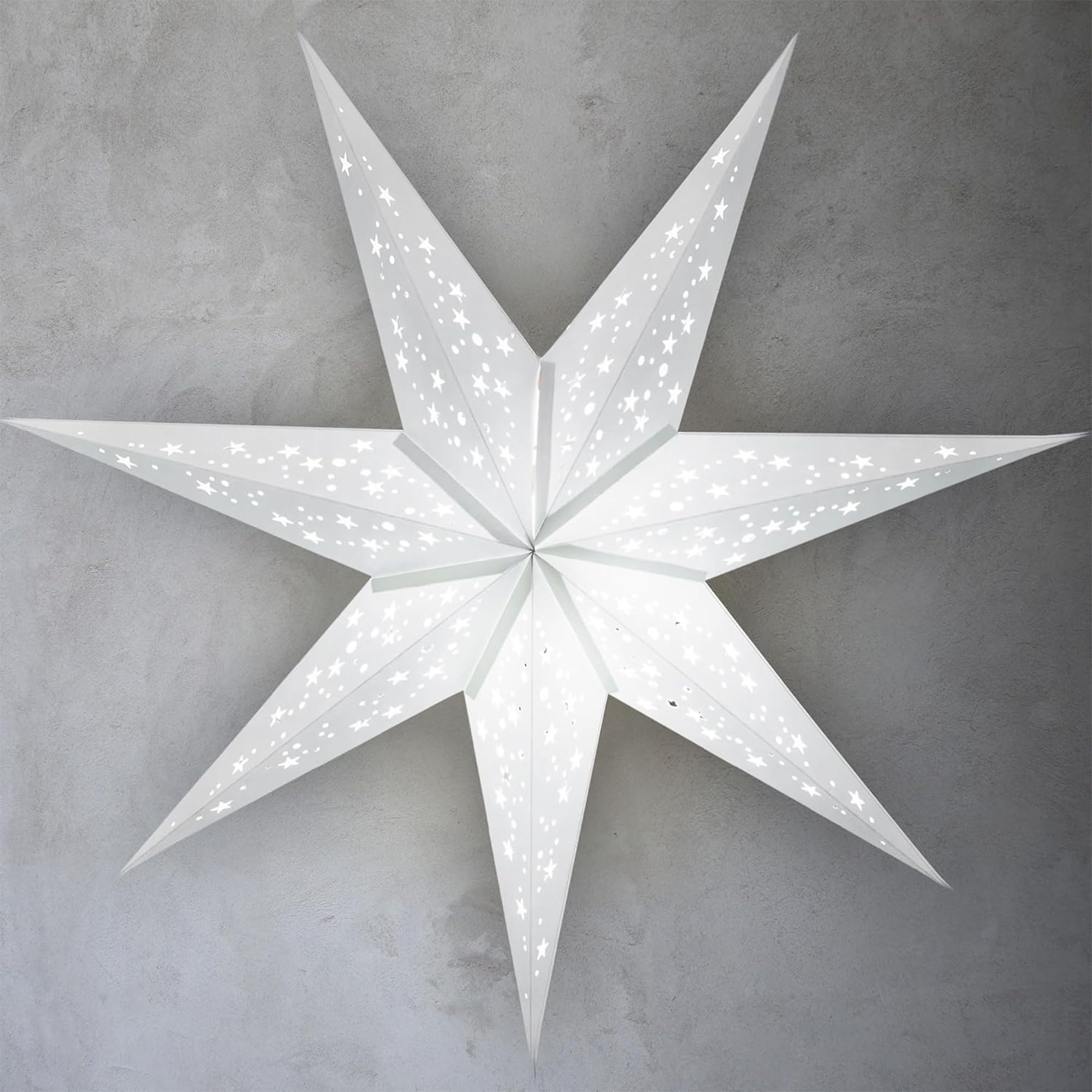 GalaxyArts Paper Star Lantern, 24 Inch, Medium Naxatra White, 7 Pointed, Hanging Lamp for Weddings, Holidays, Parties, Indoor/Outdoor Décor