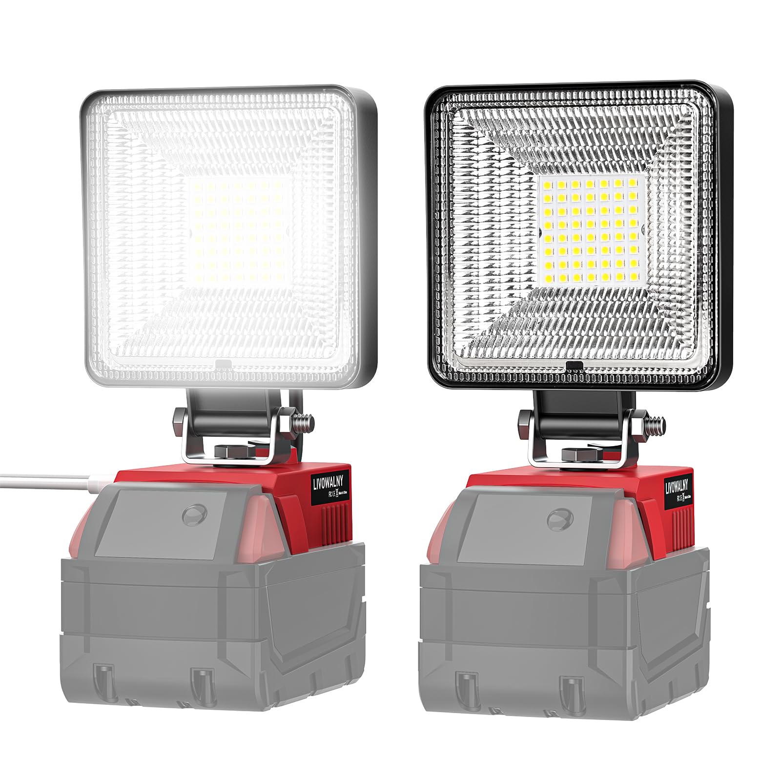 2 PCS Cordless LED Work Light for Milwaukee 18V Battery, 60W 6000LM Battery Light for Milwaukee 18V Tools, Portable Flood Light 