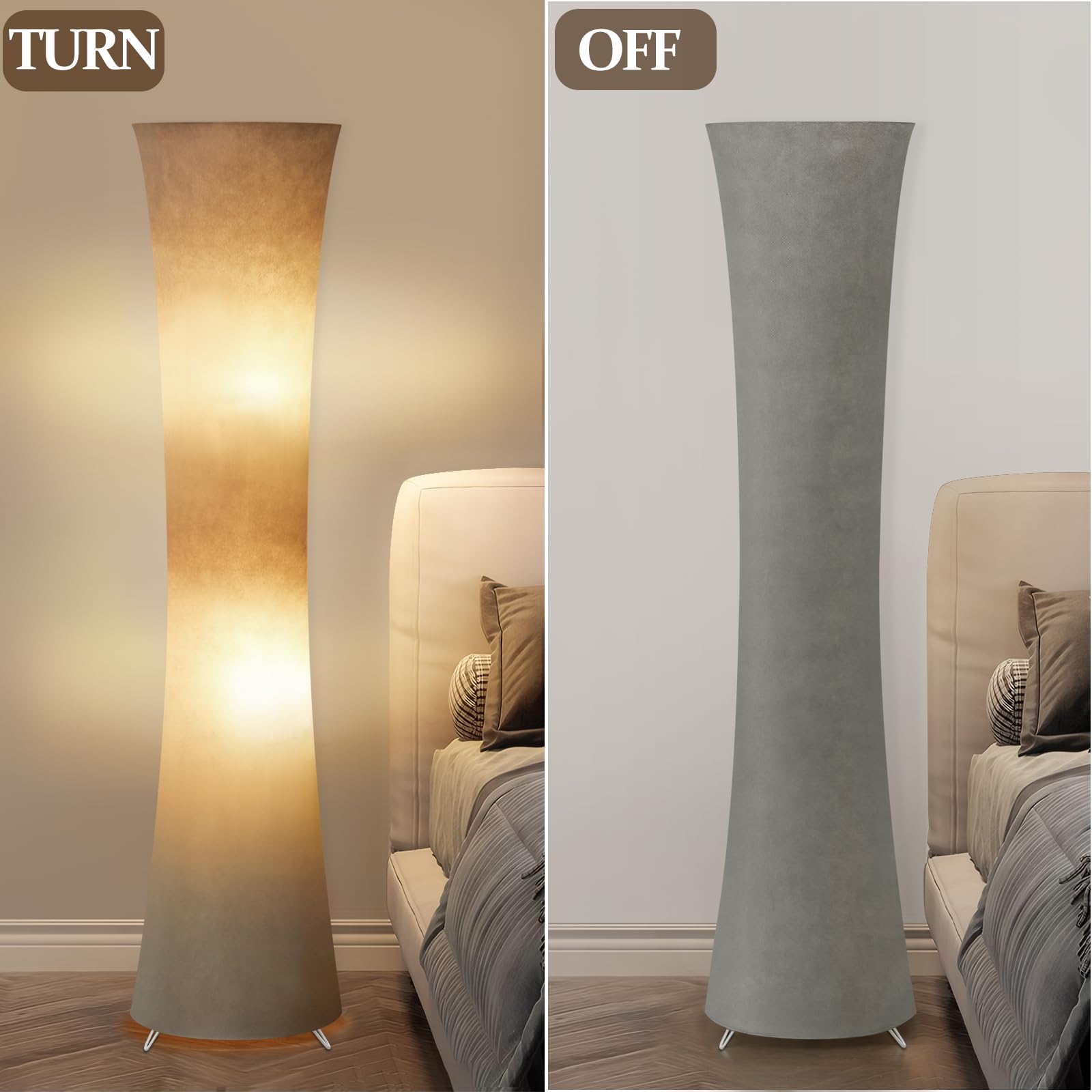 GyroVu 46" LED Floor Lamp - Modern Gray Fabric Shade, 3 Color Temperatures, Ideal for Living Room, Bedroom, Office - Bulbs Included