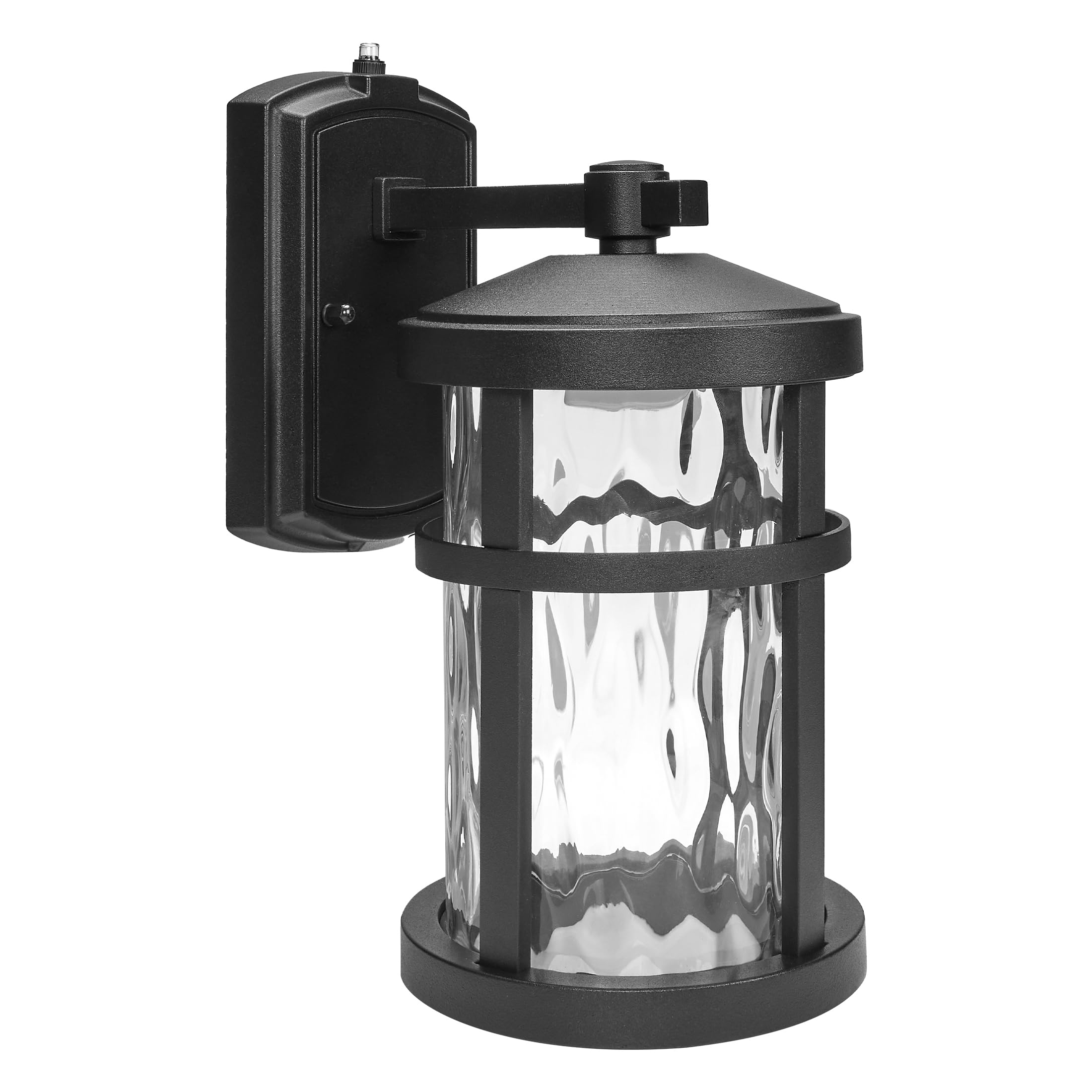 Maxxima LED Outdoor Wall Light, Black Finish, Clear Hammered Glass, 750 Lumens, 3000K Warm White, Dusk to Dawn Sensor, Farmhouse