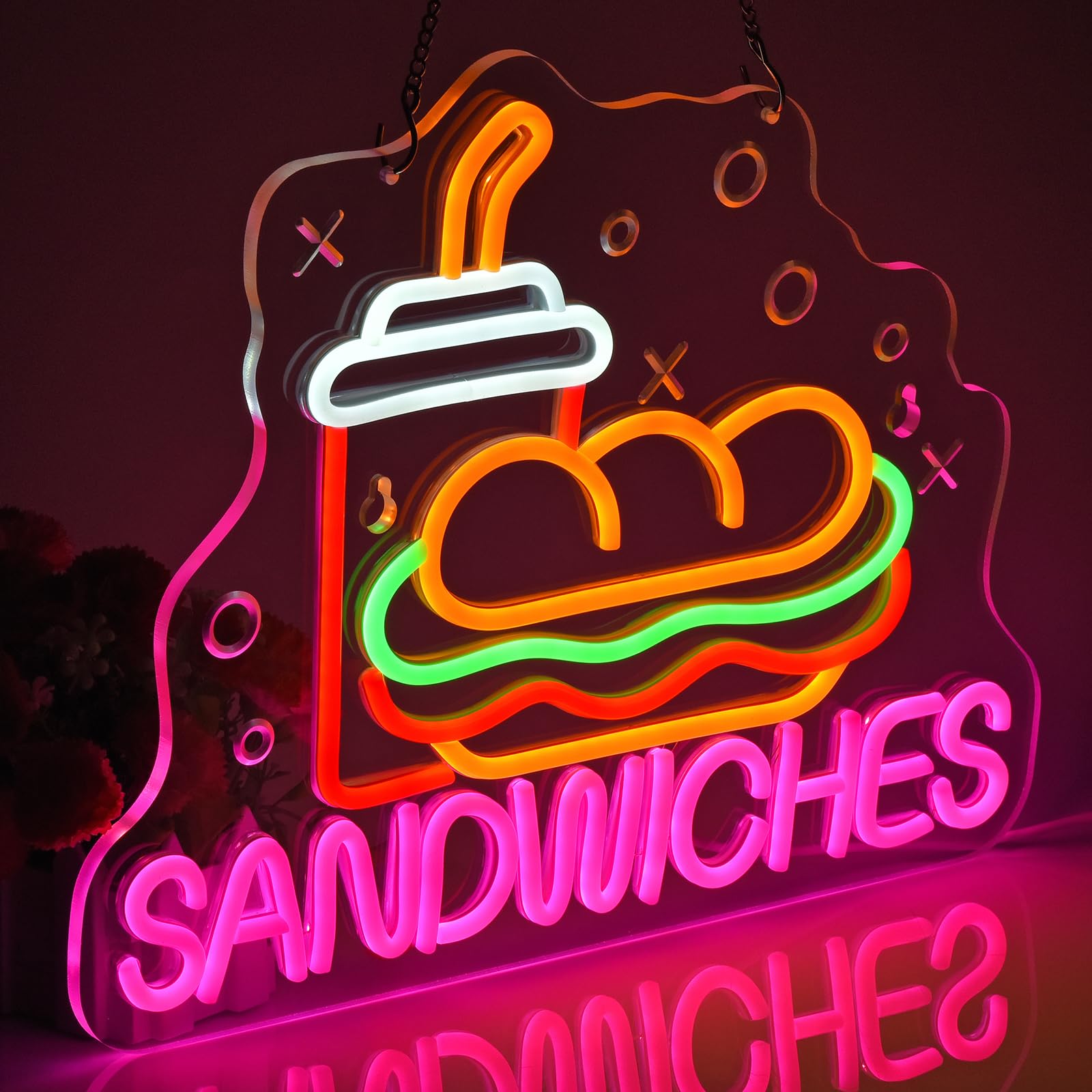 Jomobuty Sandwiches Neon Sign For Wall Decor Led Light Up Sign Business Signage For Home Kitchen Restaurant Fast Food Store Man Cave Party 15.7 X 12.6 Led Art Wall Hanging Decorative Gifts