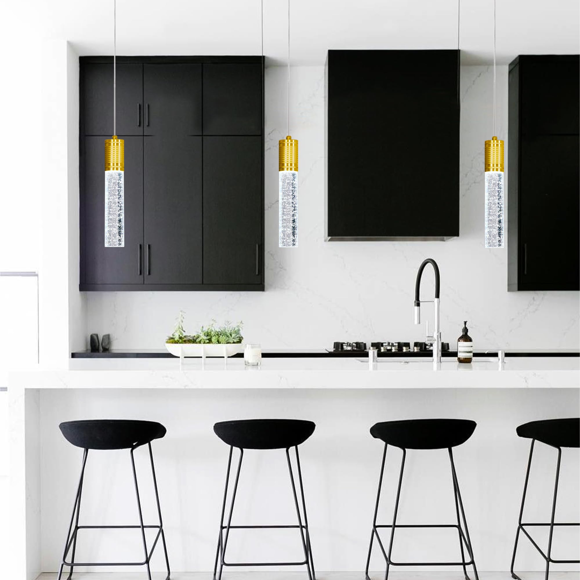 Haixiang Linear Chandeliers Led Pendant Lights For Kitchen Island Fixtures Bubble Crystal Chandeliers 6000K Daylight Led Bulbs Mini Pendant Lighting For Island Modern Pendant Light Fixtures