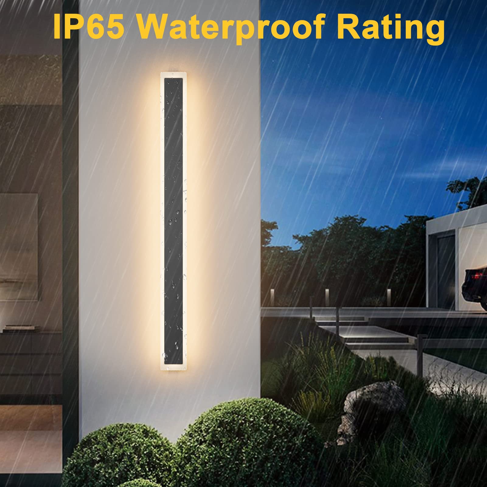 Aipsun 2 Pack Black Outdoor Wall Light - 39.4" Modern LED Sconce, 3000K for Living Room & Corridor