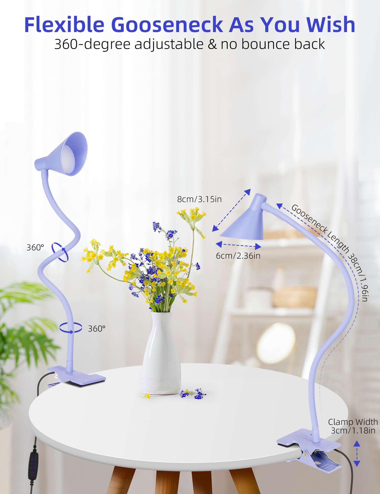 Desk Lamp Clip On Lamp For Bed Headboard Led Reading Light For Bed, 3 Colors 10 Dimmable Brightness, Book Light For Reading In B