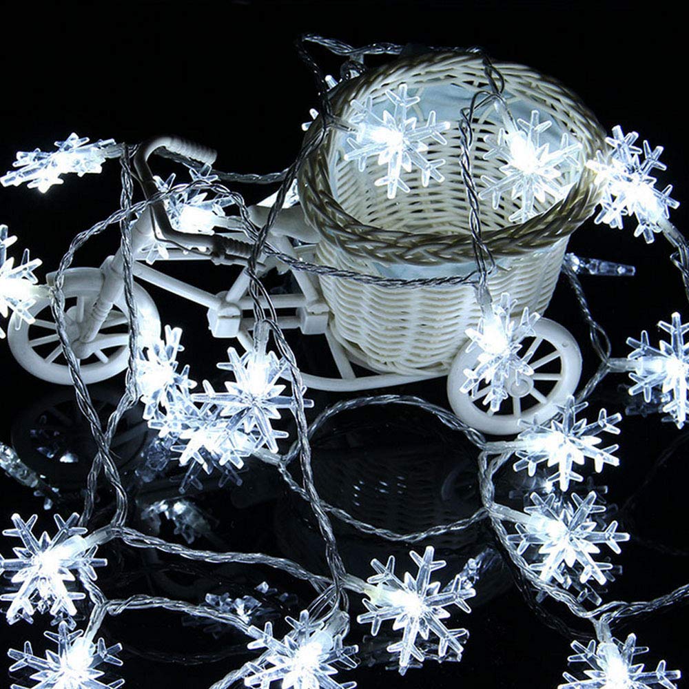 Wesgen 20Ft Snowflake String Lights - 40 Led Waterproof Battery Operated Christmas Decorations