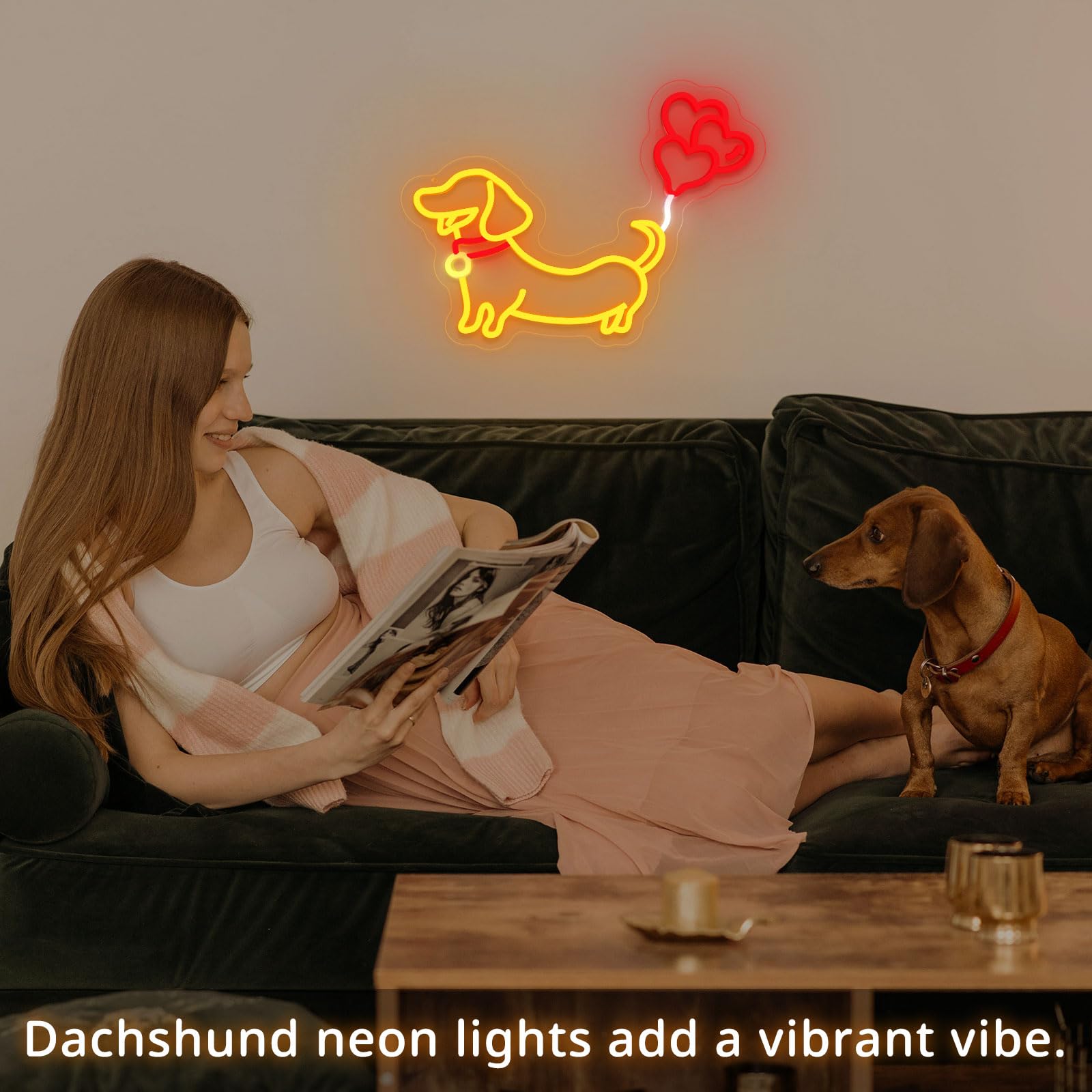 Nen Sign Dachshund Neon Sign, Dimmable LED Light for Wall Decor, 16.5 x 13 x 0.8 inches, Polyvinyl Chloride, Cute Puppy Design
