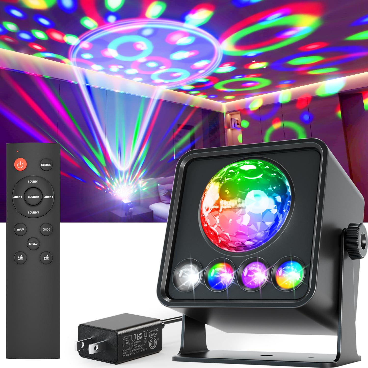 caivimvn Sunset Lamp Disco Ball DJ Light, Sound Activated, Plastic Shell, Model EMS-30, Black