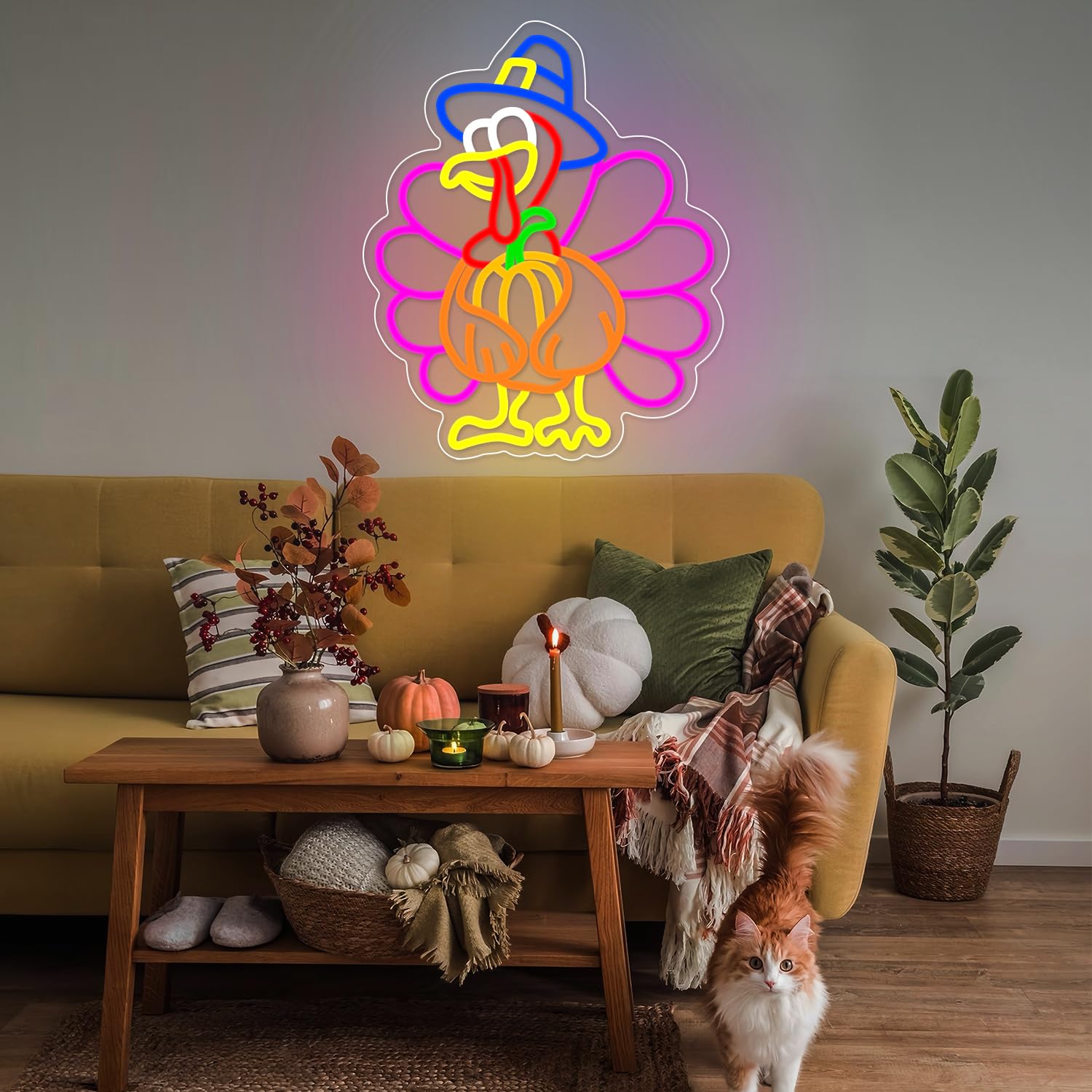 Turkey Neon Sign Thanksgiving Neon Sign Dimmable Pumpkin Neon Light For Wall Decor Happy Thanksgiving Neon Light For Wall Art Window Home Party Holiday Gift
