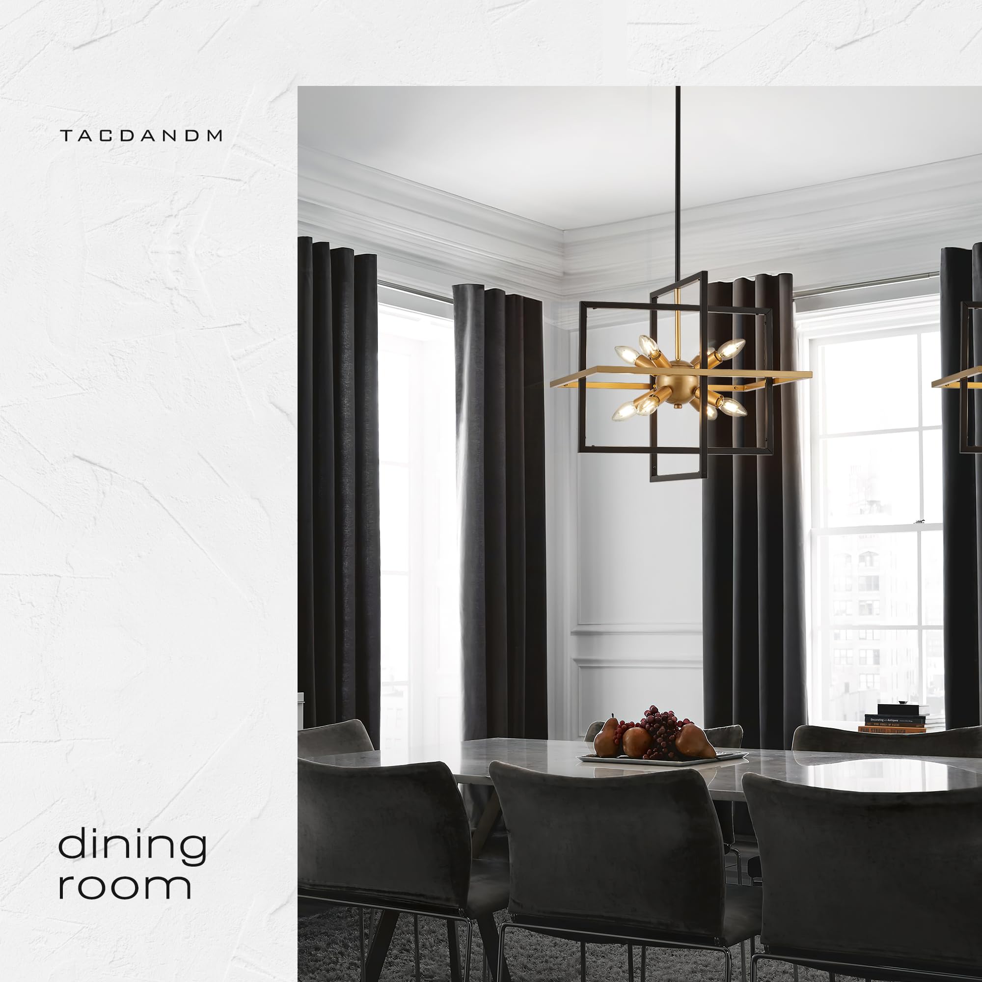TACDANDM 8-Light Sputnik Chandelier, 18.9" Black Gold Metal Pendant Light for Entryway, Foyer, Living Room, Kitchen Island