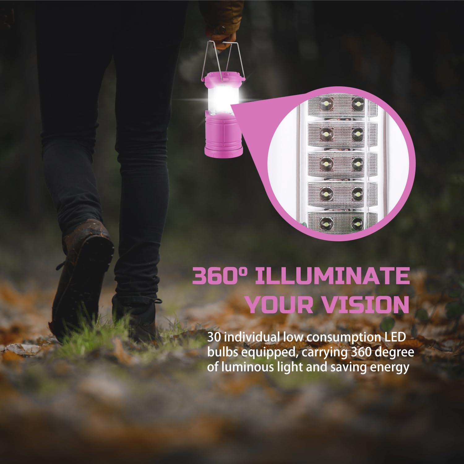 Lichamp 4 Pack Pink LED Camping Lanterns, Battery Powered, Super Bright, Collapsible, Model A4PK