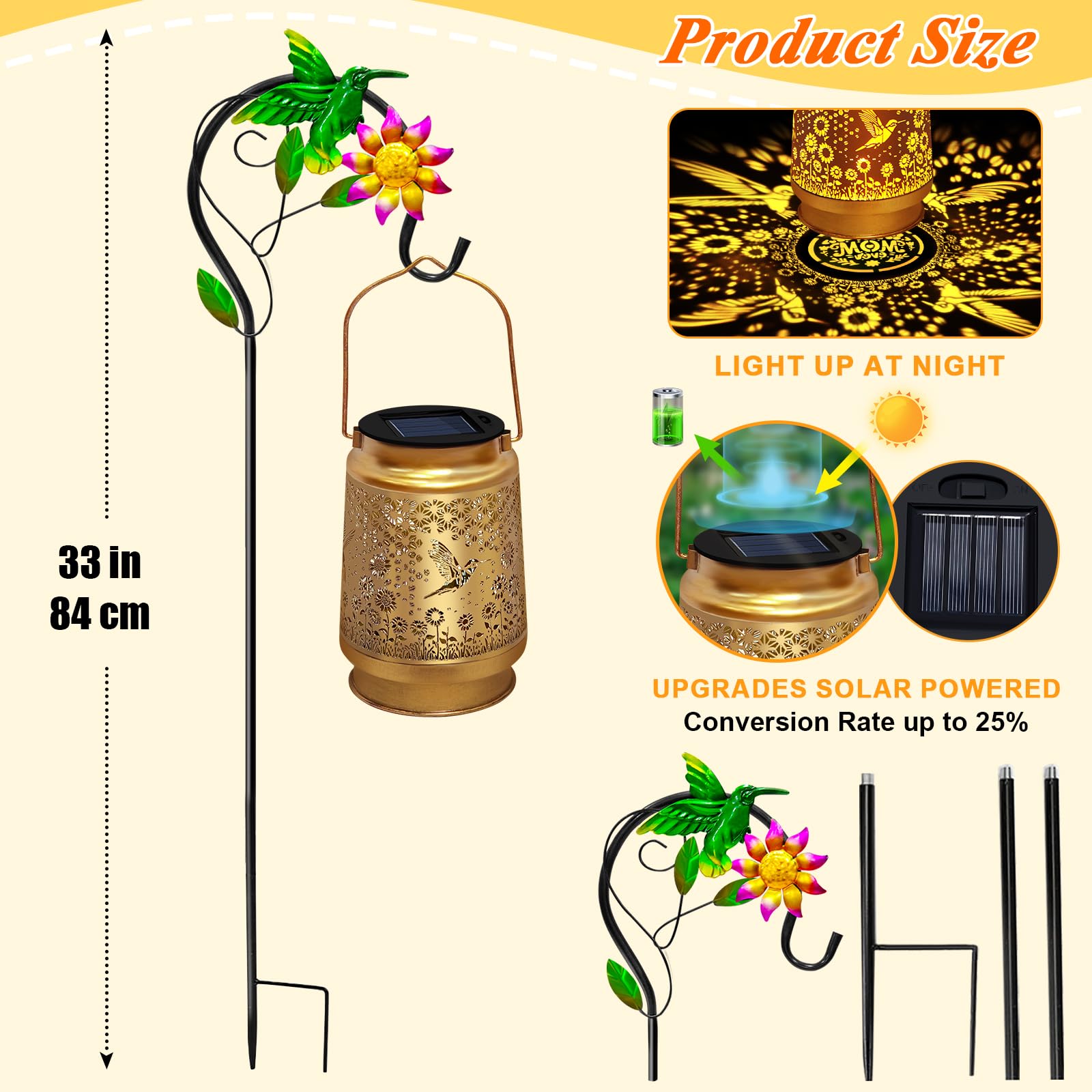 2 Packs Solar Lanterns Outdoor Waterproof Hummingbird Hanging Solar Lights,Sunflower Garden Decor,Hummingbird Gifts For Mom Wome