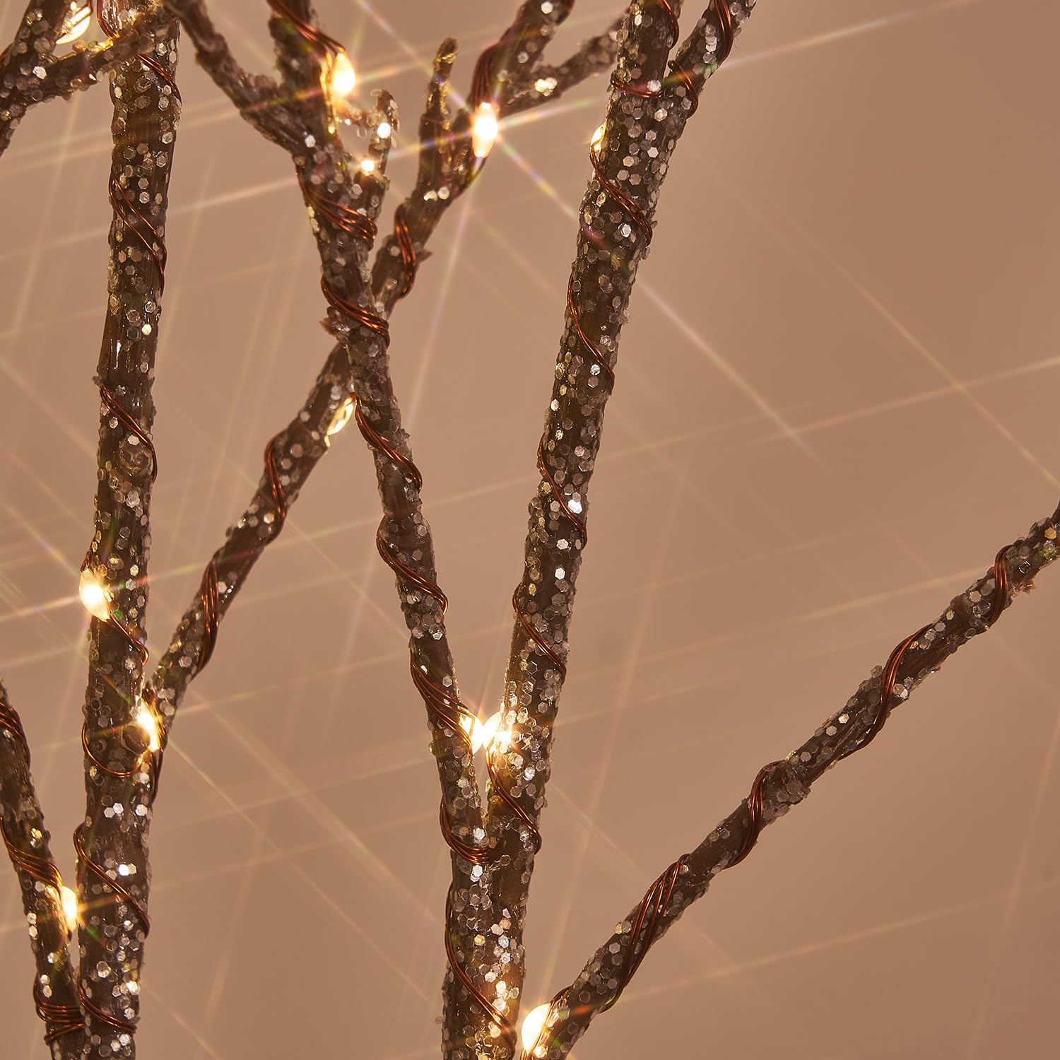 Hairui Lighted Willow Branches Silver Glittered 32In 120 Led Fairy Lights With Timer, Twig Branch With Lights Battery Operated Or Usb Plug In For Home Fireplace Room Christmas Holiday Decoration